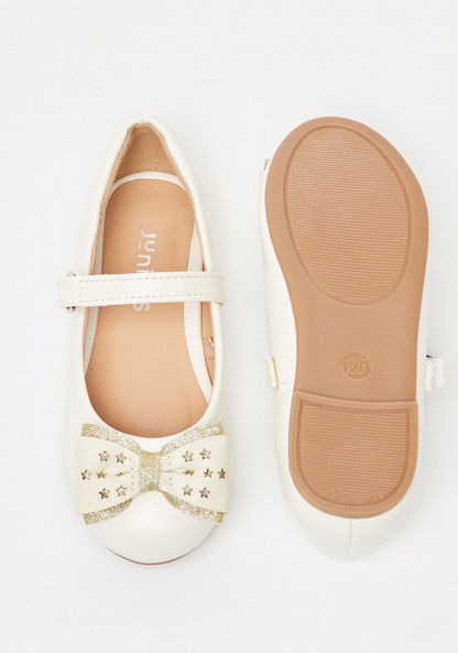 Juniors Embellished Bow Mary Jane Shoes with Hook and Loop Closure