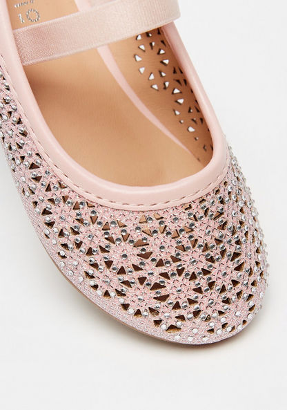 Juniors Embellished Round Toe Ballerina Shoes with Elastic Strap-Girl%27s Ballerinas-image-3