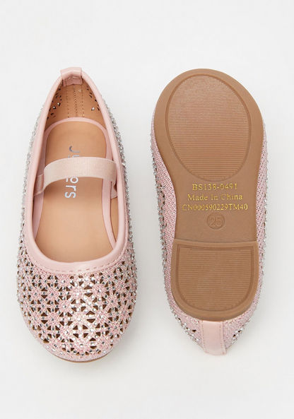 Juniors Embellished Round Toe Ballerina Shoes with Elastic Strap-Girl%27s Ballerinas-image-4