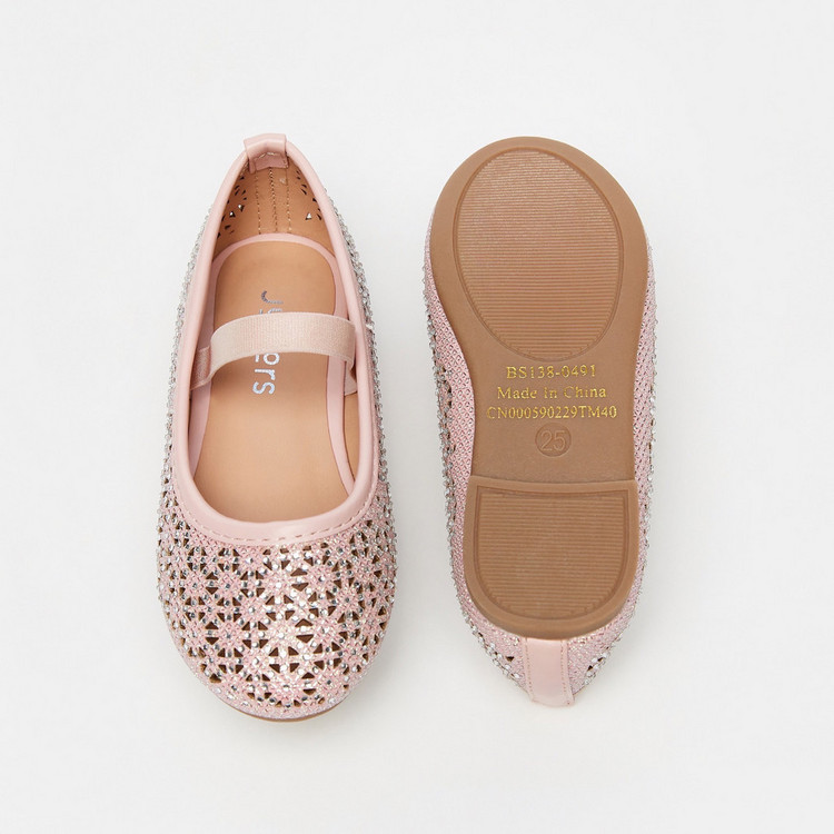 Juniors Embellished Round Toe Ballerina Shoes with Elastic Strap