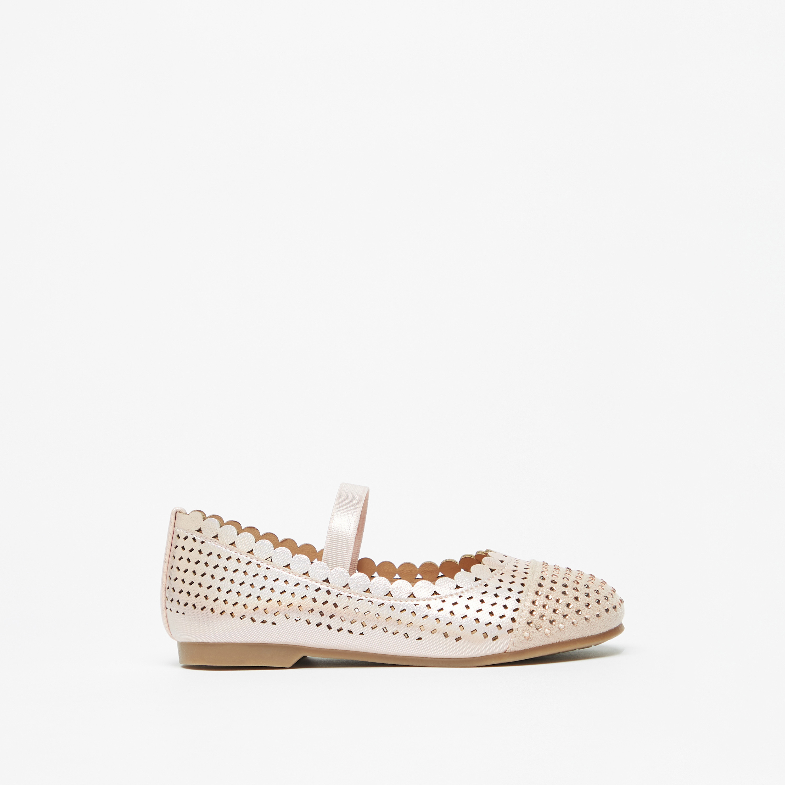 Shop Juniors Studded Laser Cut Round Toe Ballerina Shoes