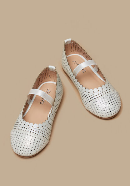 Juniors Studded Laser Cut Round Toe Ballerina Shoes with Elasticated Strap