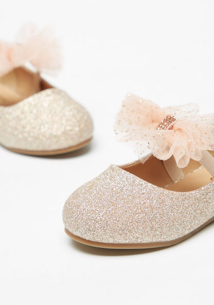Juniors Glitter Ballerina Shoes with Bow Accent and Elasticised Strap