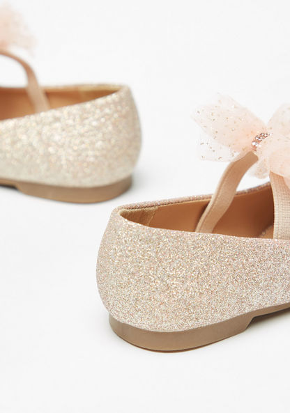 Juniors Glitter Ballerina Shoes with Bow Accent and Elasticised Strap