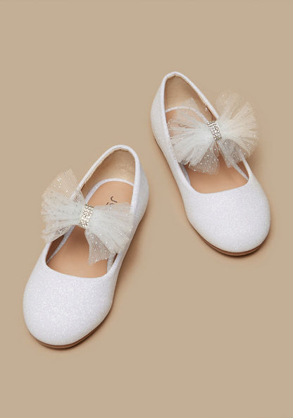 Juniors Glitter Ballerina Shoes with Bow Accent and Elasticised Strap-Girl%27s Ballerinas-image-1