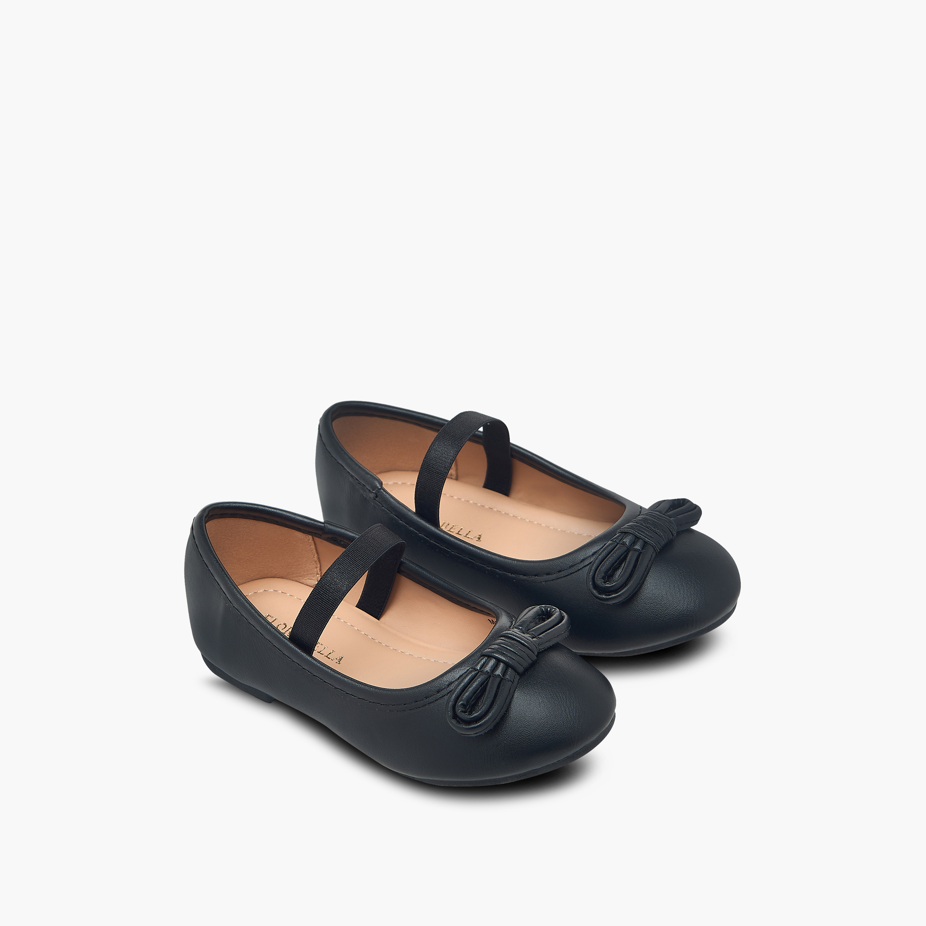 حذاء باليرينا مزين بفيونكة وبتفاصيل حزام مطاطي من فلورا بيلا-girls-shoes-ballerinas-image-1