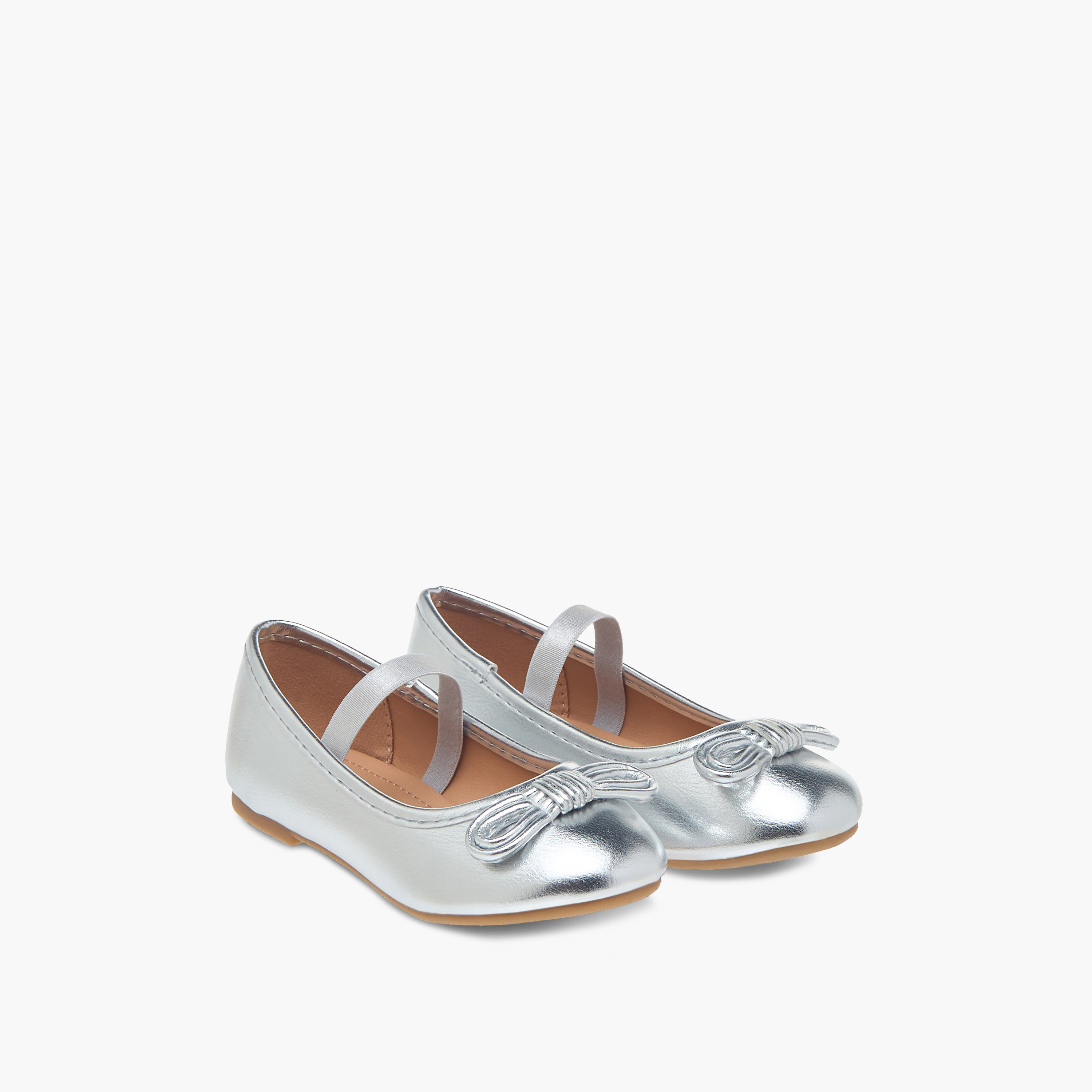 حذاء باليرينا مزين بفيونكة وبتفاصيل حزام مطاطي من فلورا بيلا-girls-shoes-ballerinas-image-1
