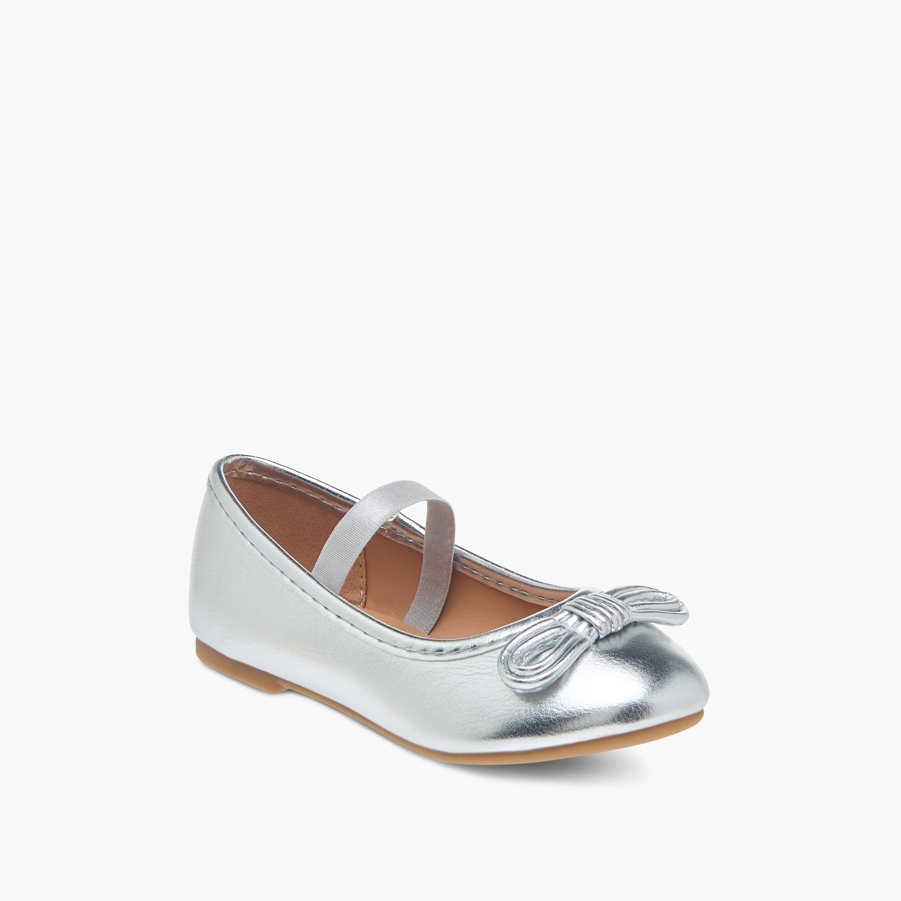 حذاء باليرينا مزين بفيونكة وبتفاصيل حزام مطاطي من فلورا بيلا-girls-shoes-ballerinas-image-2