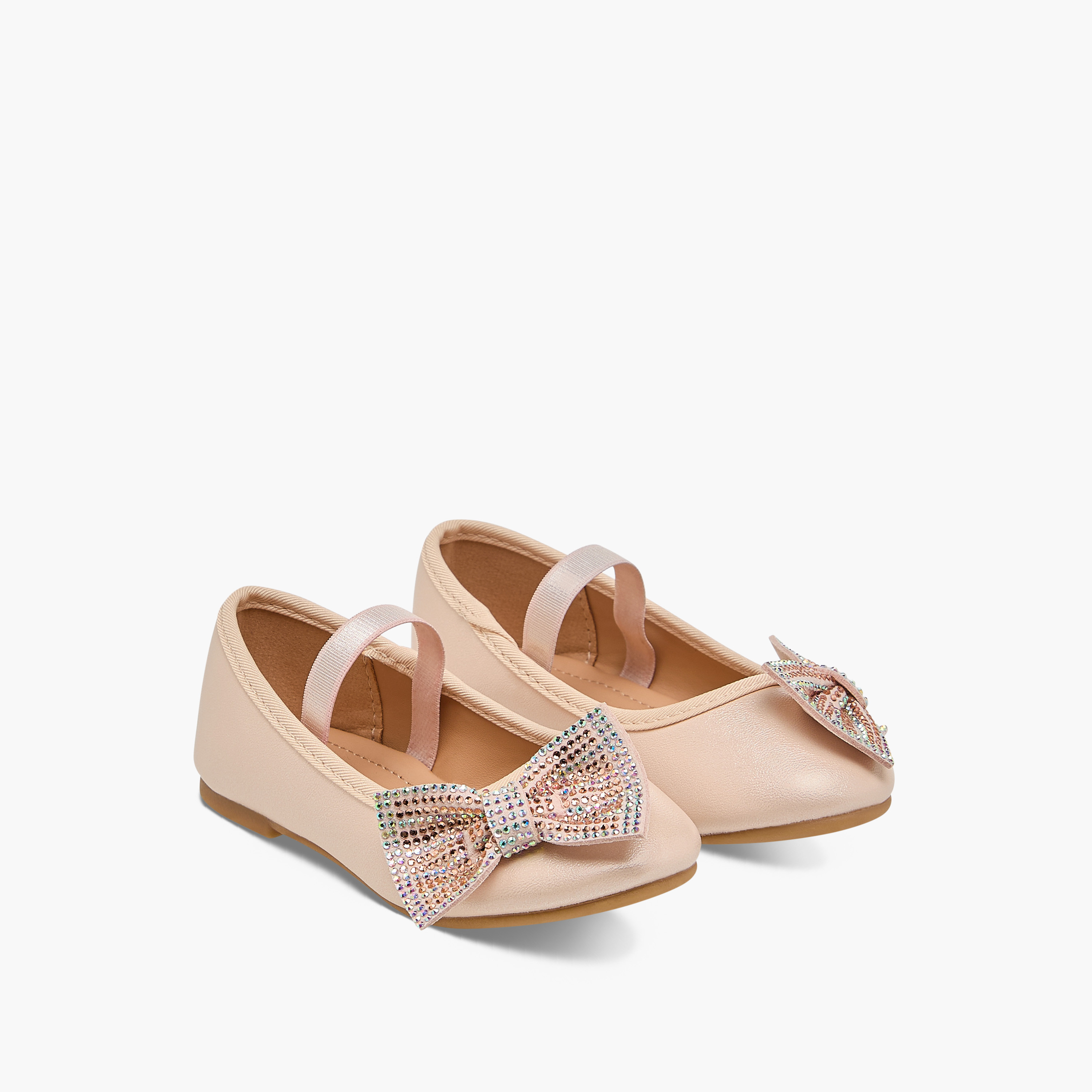Flora Bella Bow Embellished Ballerina Shoes with Elasticated Strap-girls-shoes-ballerinas-image-1
