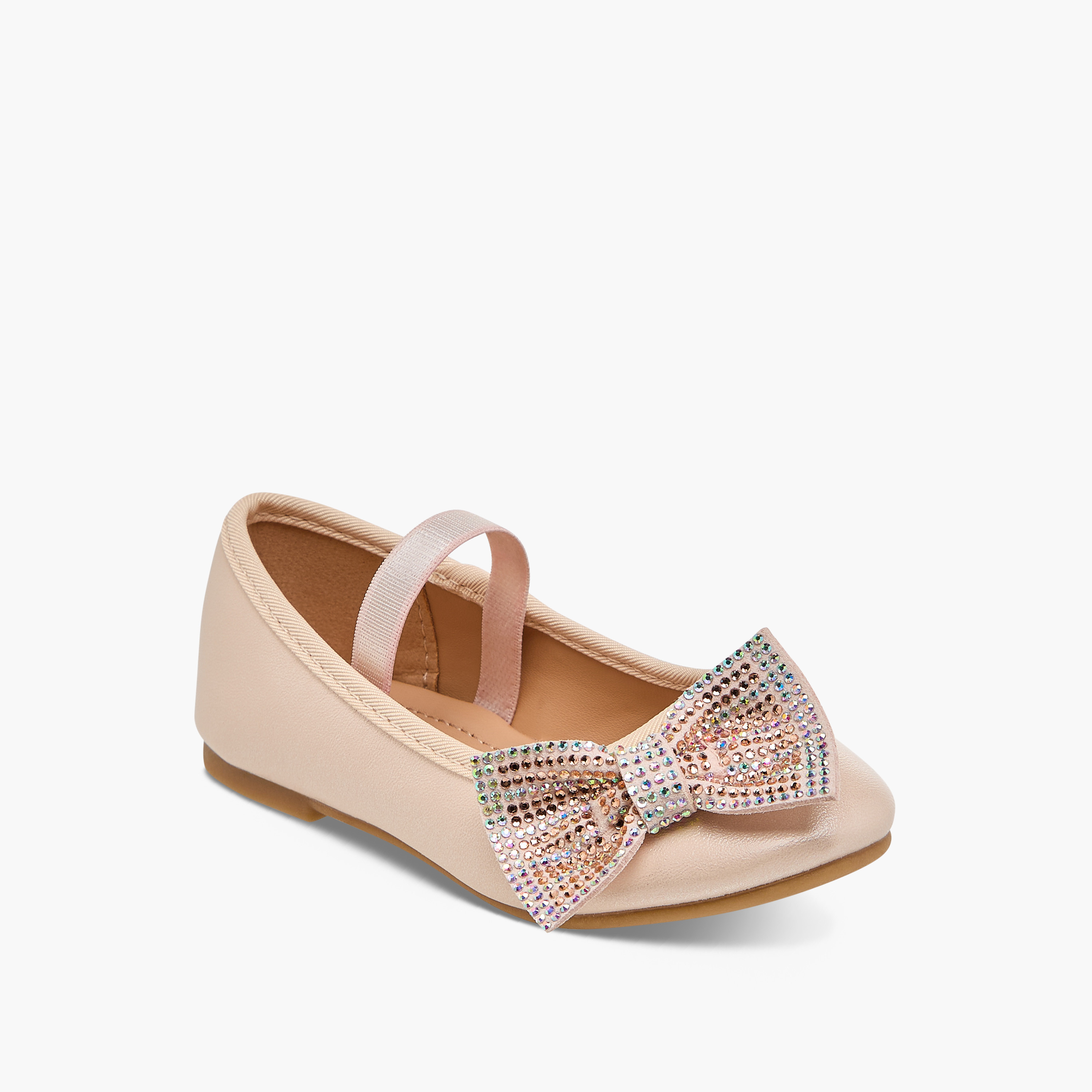Flora Bella Bow Embellished Ballerina Shoes with Elasticated Strap-girls-shoes-ballerinas-image-2