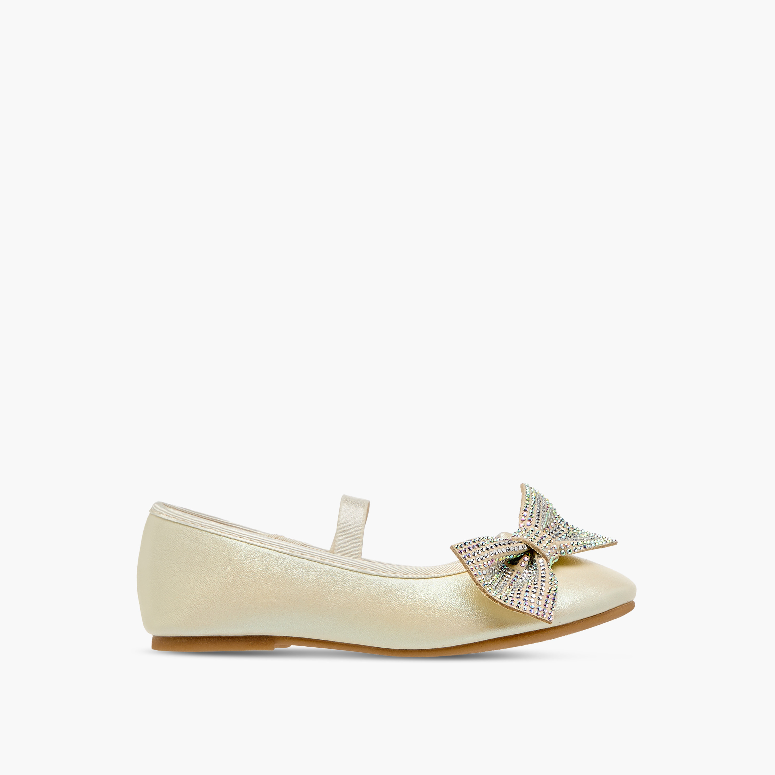 Flora Bella Bow Embellished Ballerina Shoes with Elasticated Strap-girls-shoes-ballerinas-image-3