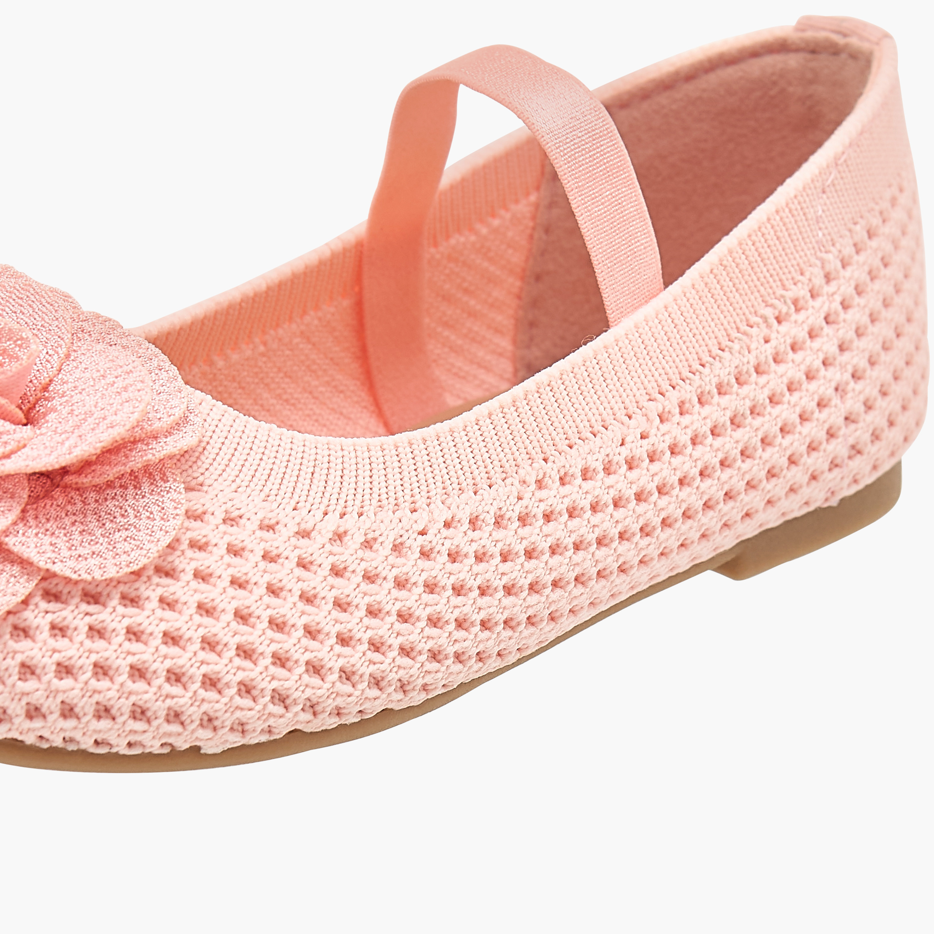 Flora Bella Textured Ballerina Shoes with Elastic and Flower Detail-girls-shoes-ballerinas-image-6