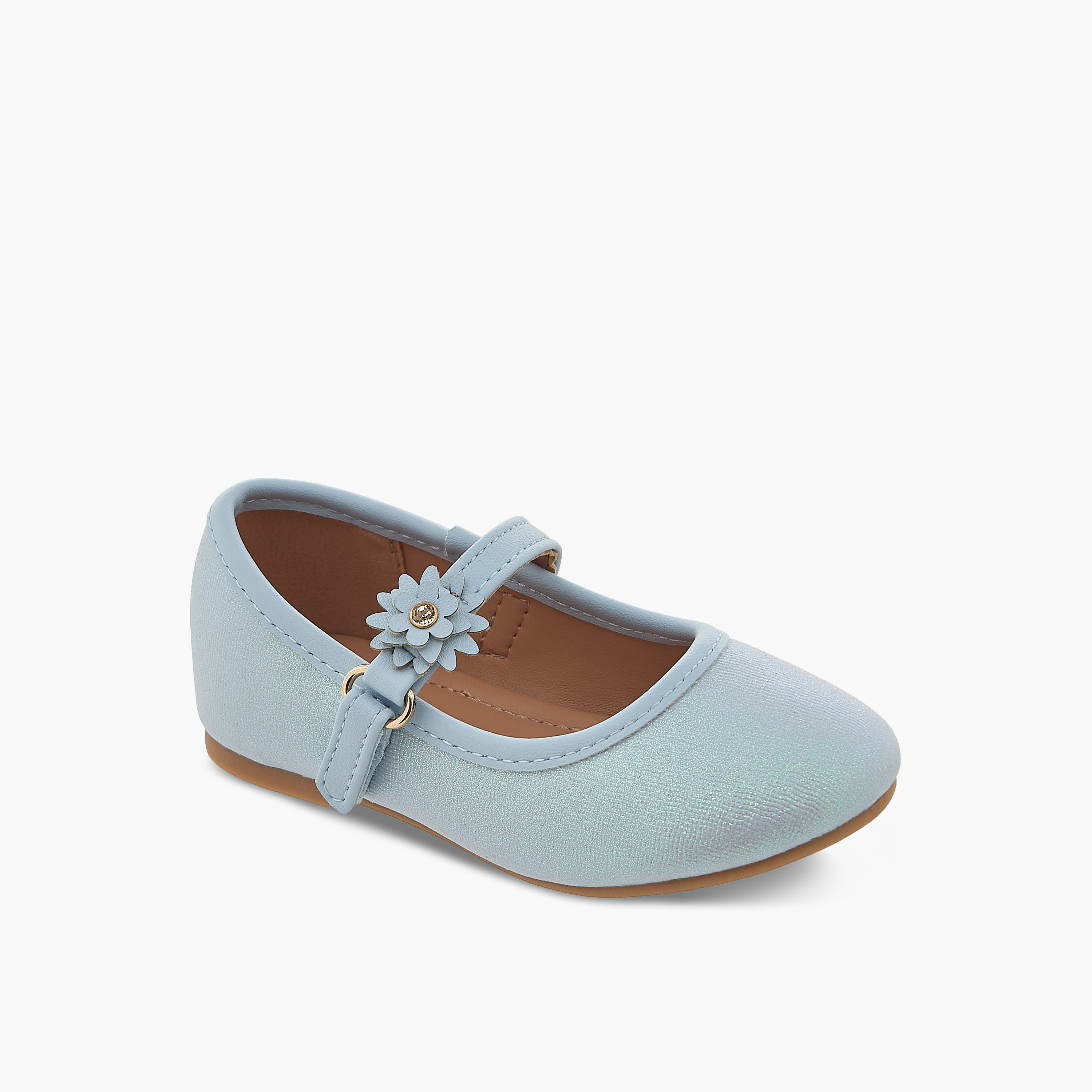 Flora Bella Textured Ballerina Shoes with Hook and Loop Closure-girls-shoes-maryjanes-image-2