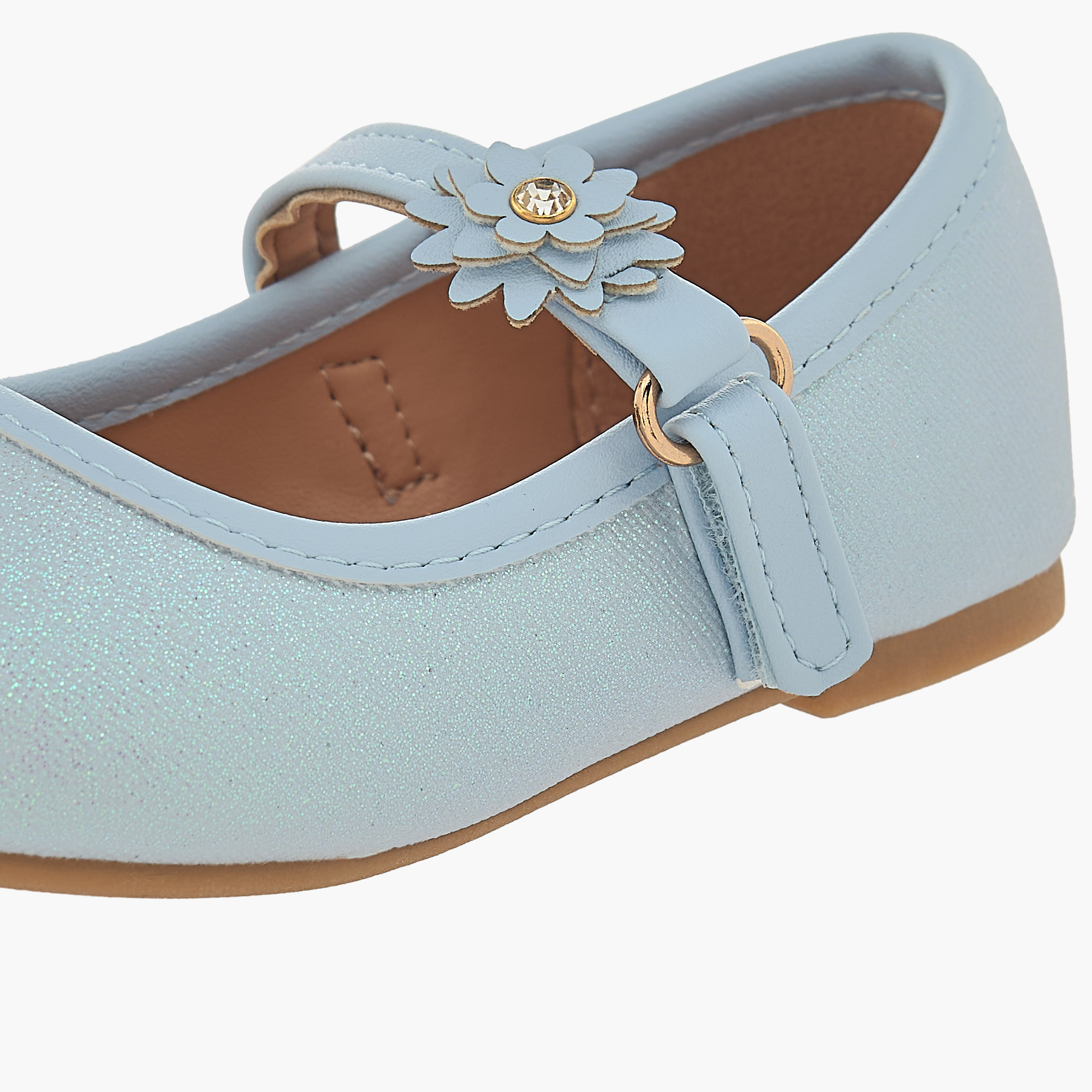Flora Bella Textured Ballerina Shoes with Hook and Loop Closure-girls-shoes-maryjanes-image-6