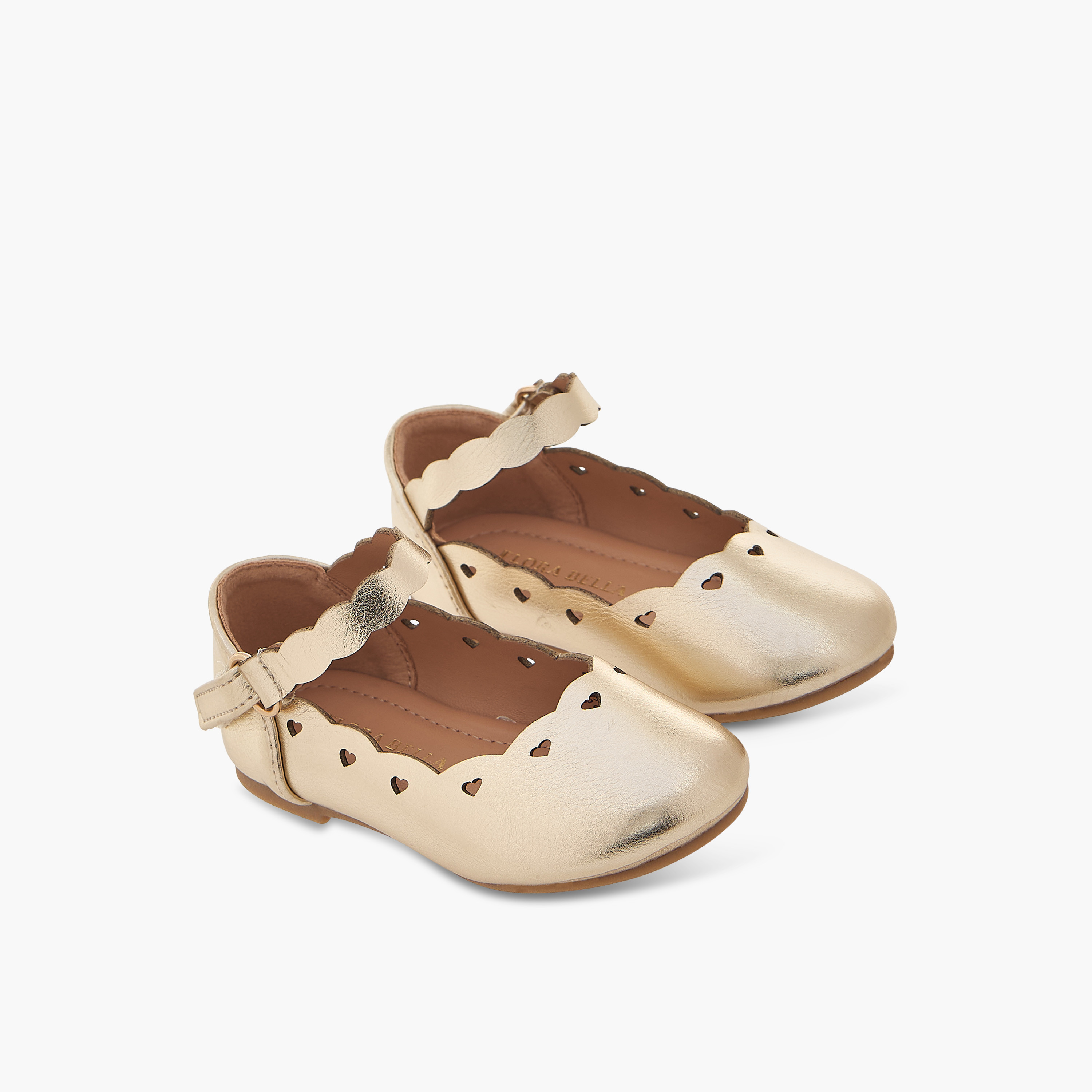 Flora Bella Textured Ballerina Shoes with Hook and Loop Closure-girls-shoes-ballerinas-image-1
