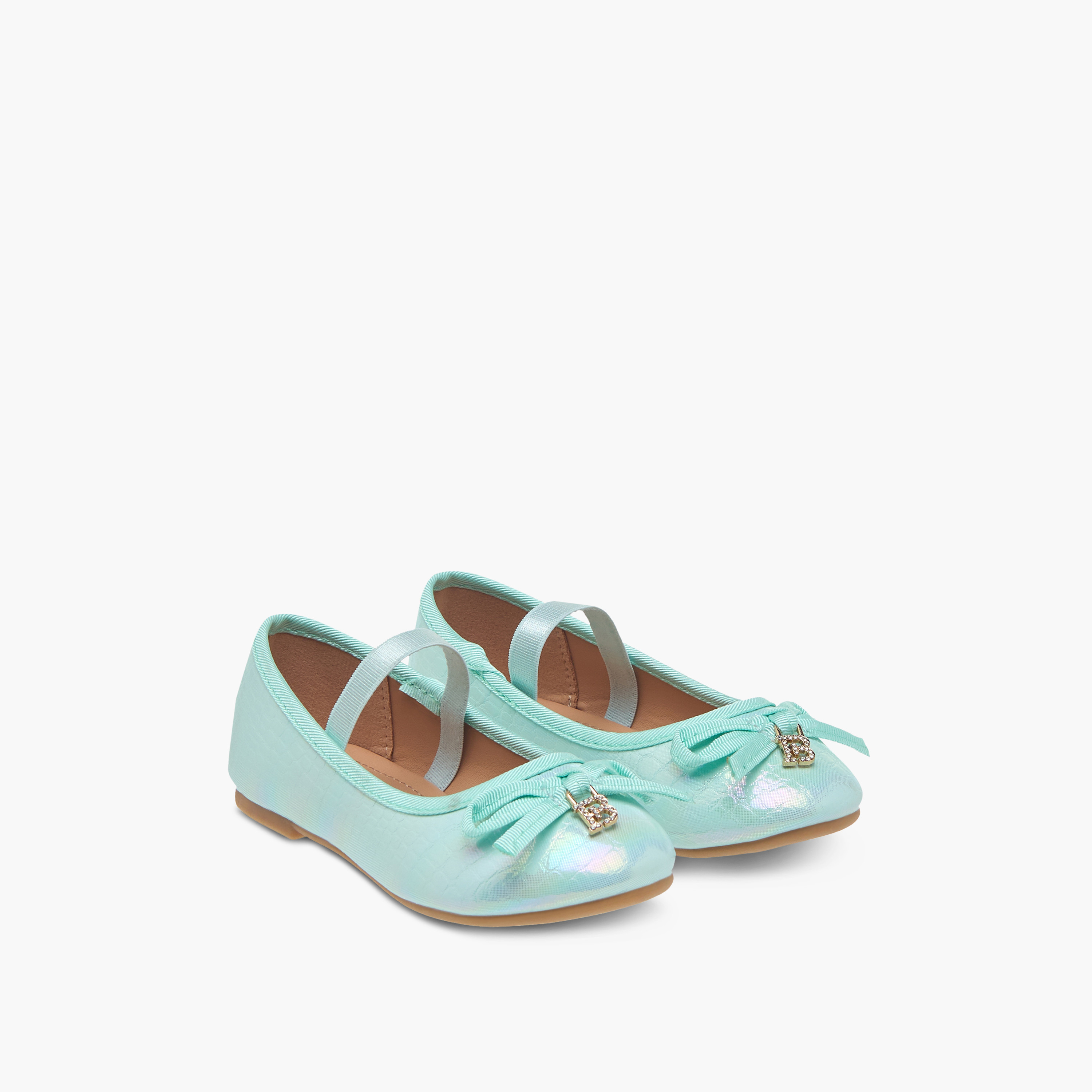 Flora Bella Bow Embellished Ballerina Shoes with Elastic Strap Detail-girls-shoes-ballerinas-image-1