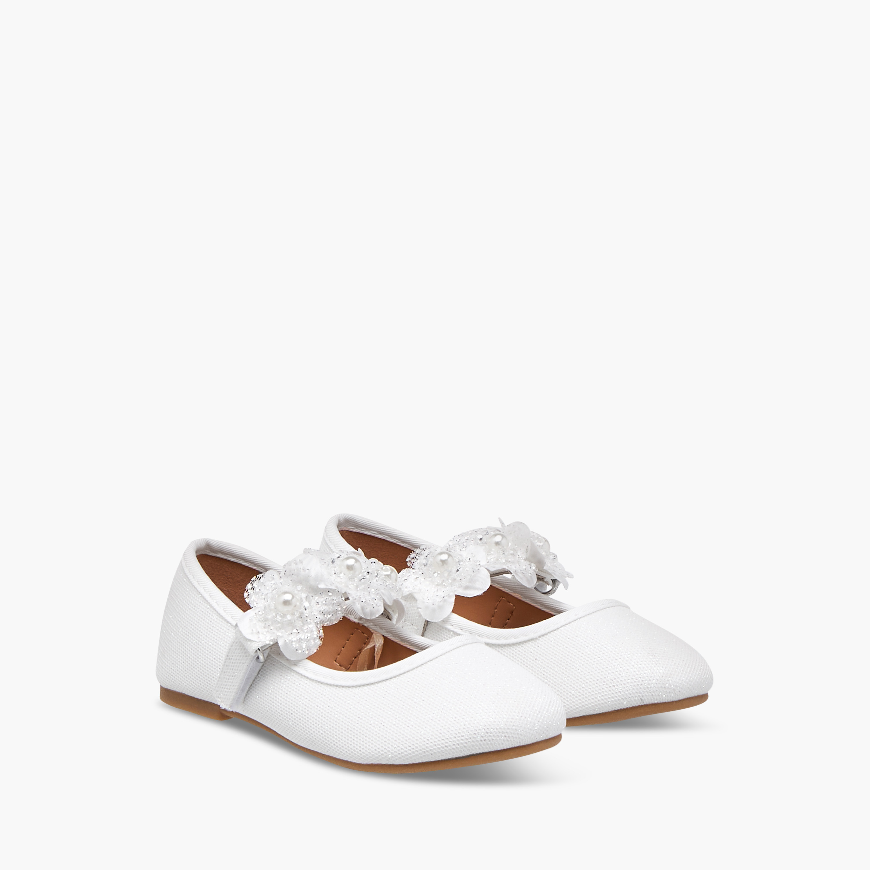 Flora Bella Floral Applique Ballerina Shoes with Hook and Loop Closure-girls-shoes-ballerinas-image-1