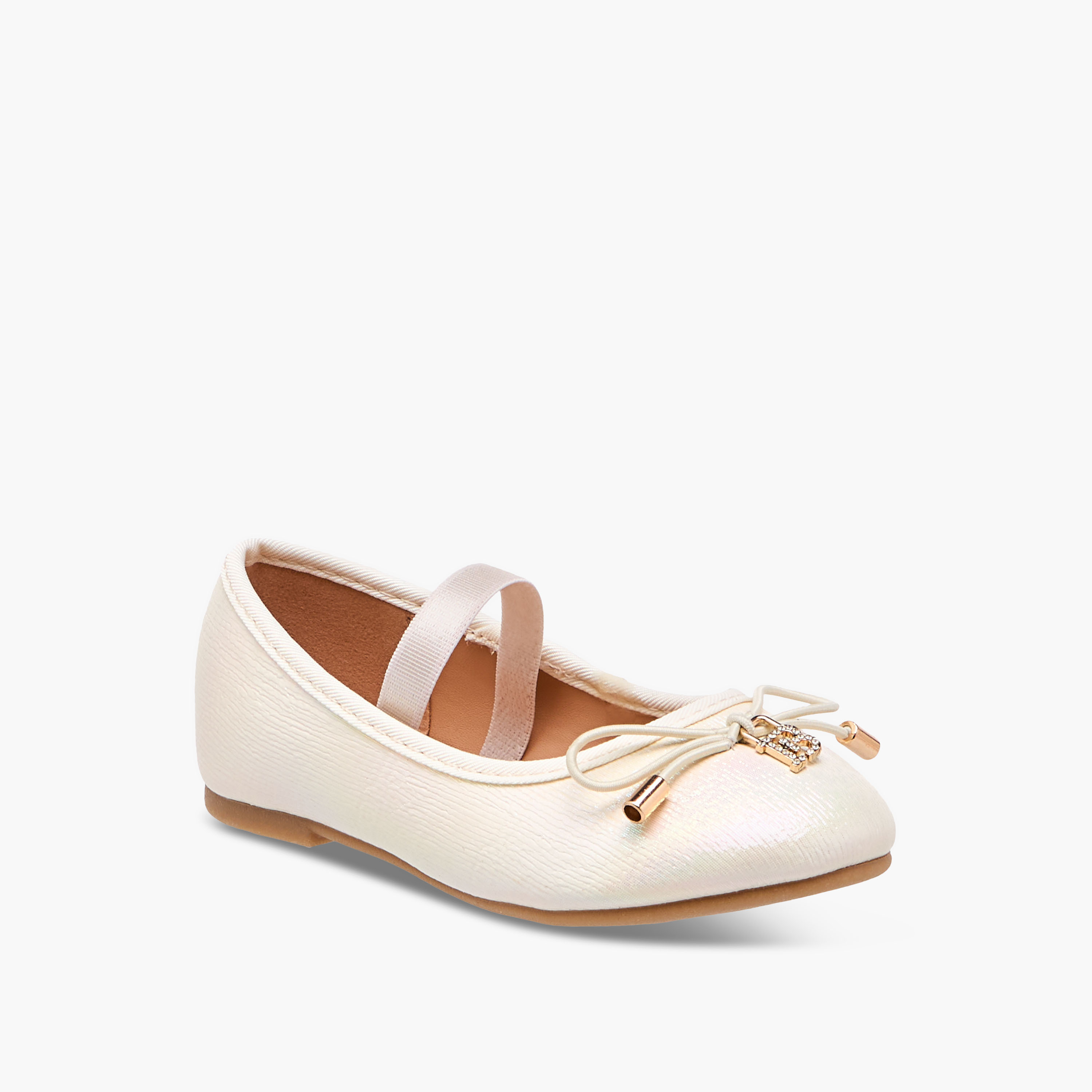 Flora Bella Bow Accent Ballerina Shoes with Elasticated Strap-girls-shoes-ballerinas-image-2