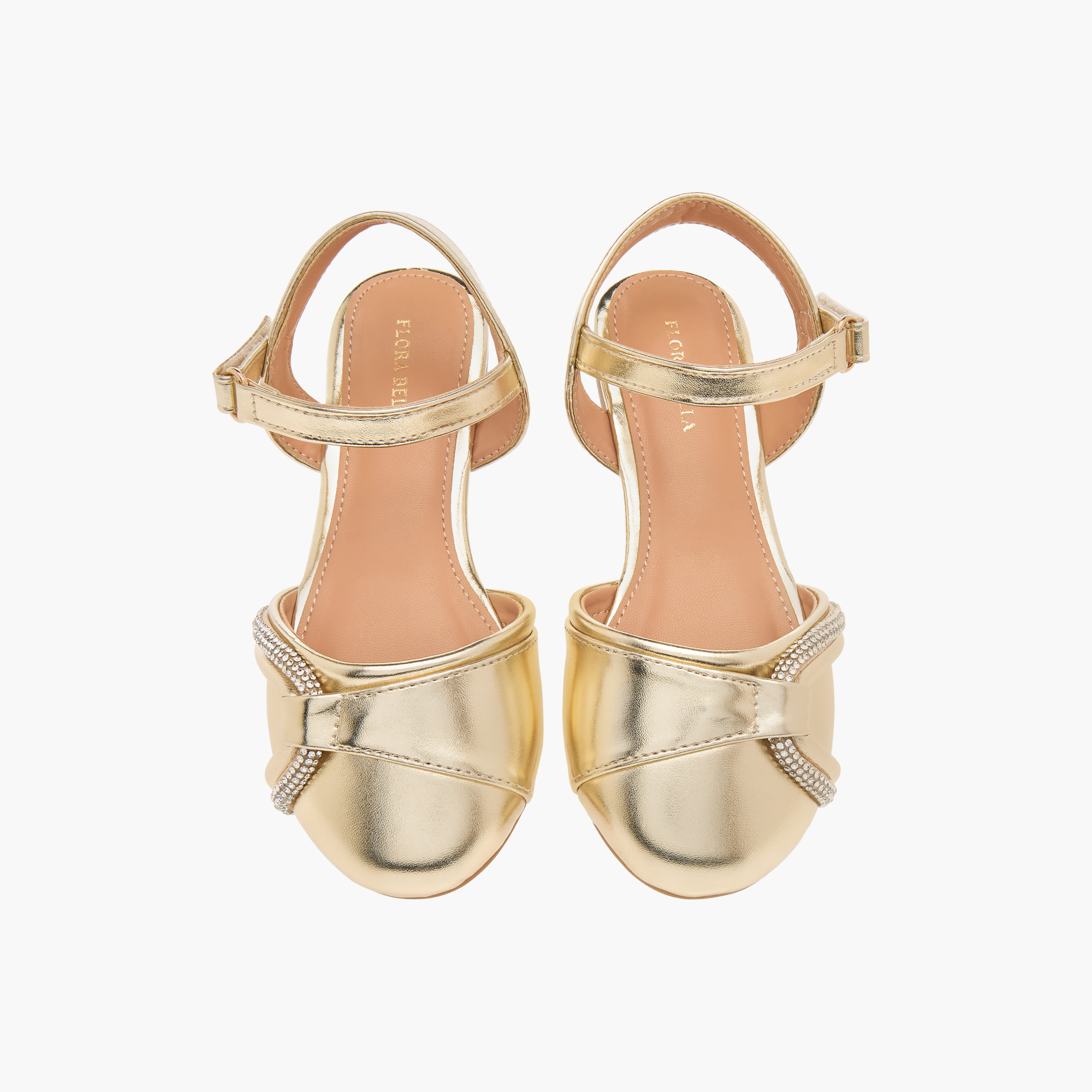 Flora Bella Embellished Strap Sandals with Hook and Loop Closure-girls-shoes-sandals-image-1