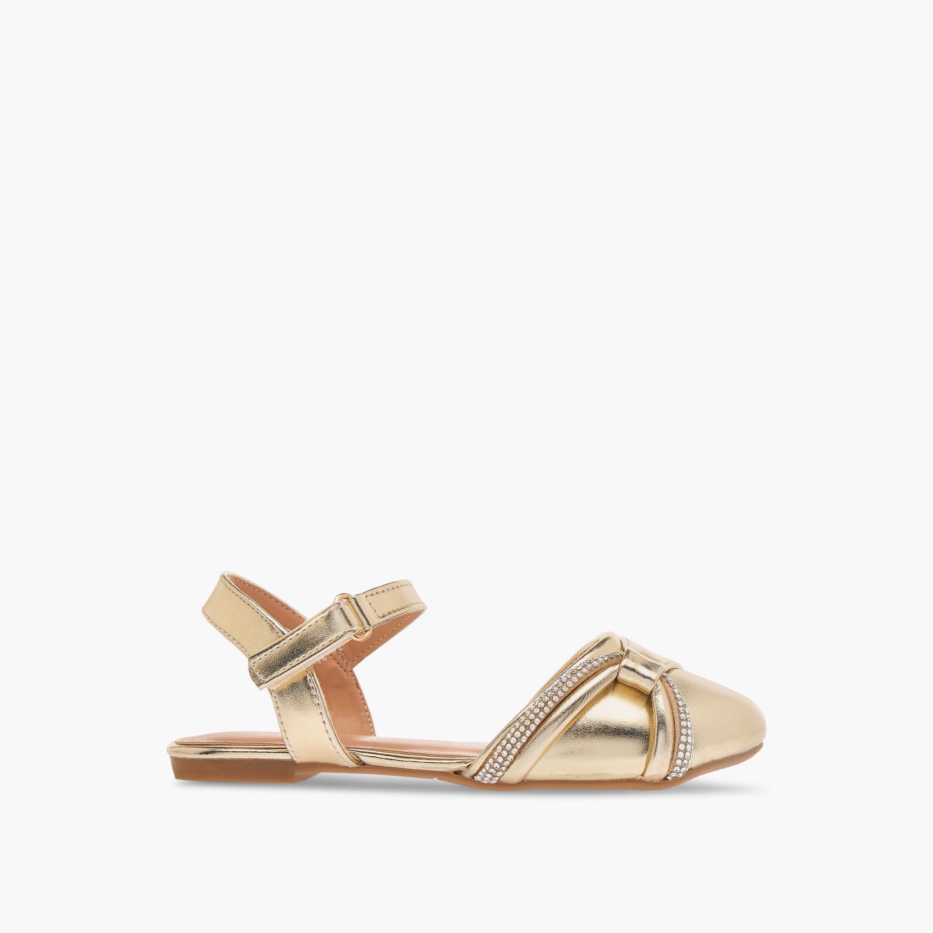Flora Bella Embellished Strap Sandals with Hook and Loop Closure-girls-shoes-sandals-image-3