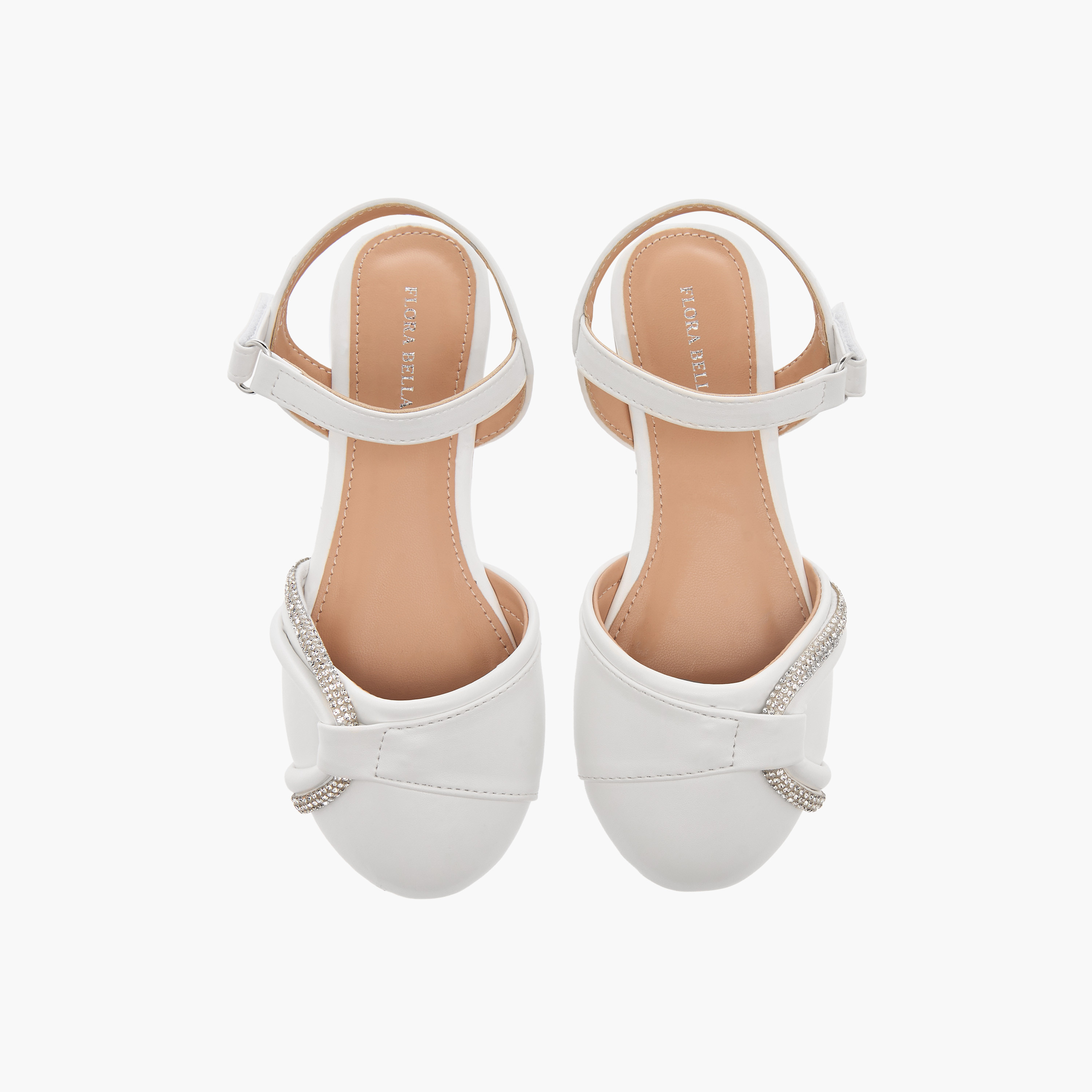 Flora Bella Embellished Strap Sandals with Hook and Loop Closure-girls-shoes-sandals-image-1