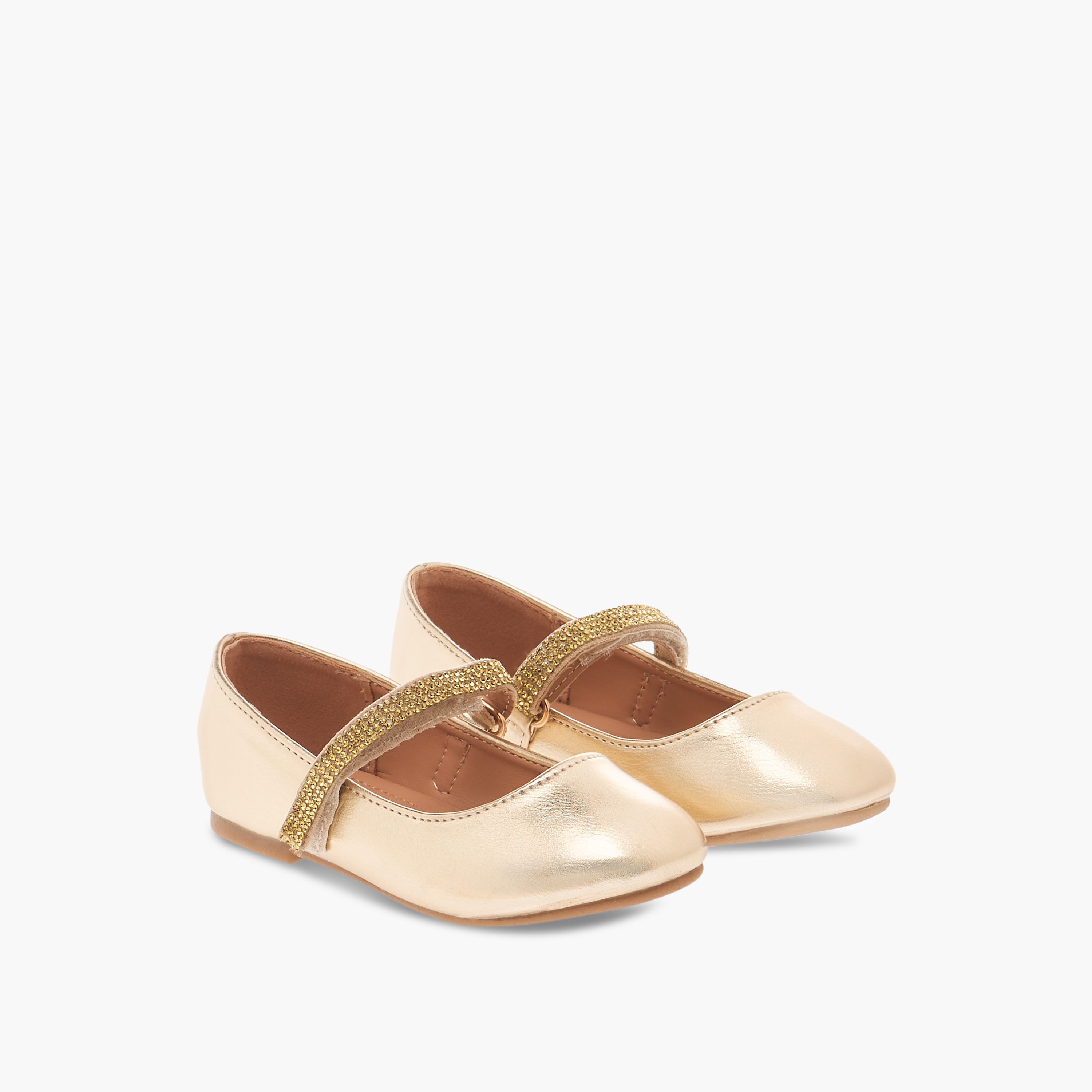 Flora Bella Embellished Ballerina Shoes with Hook and Loop Closure-girls-shoes-ballerinas-image-1