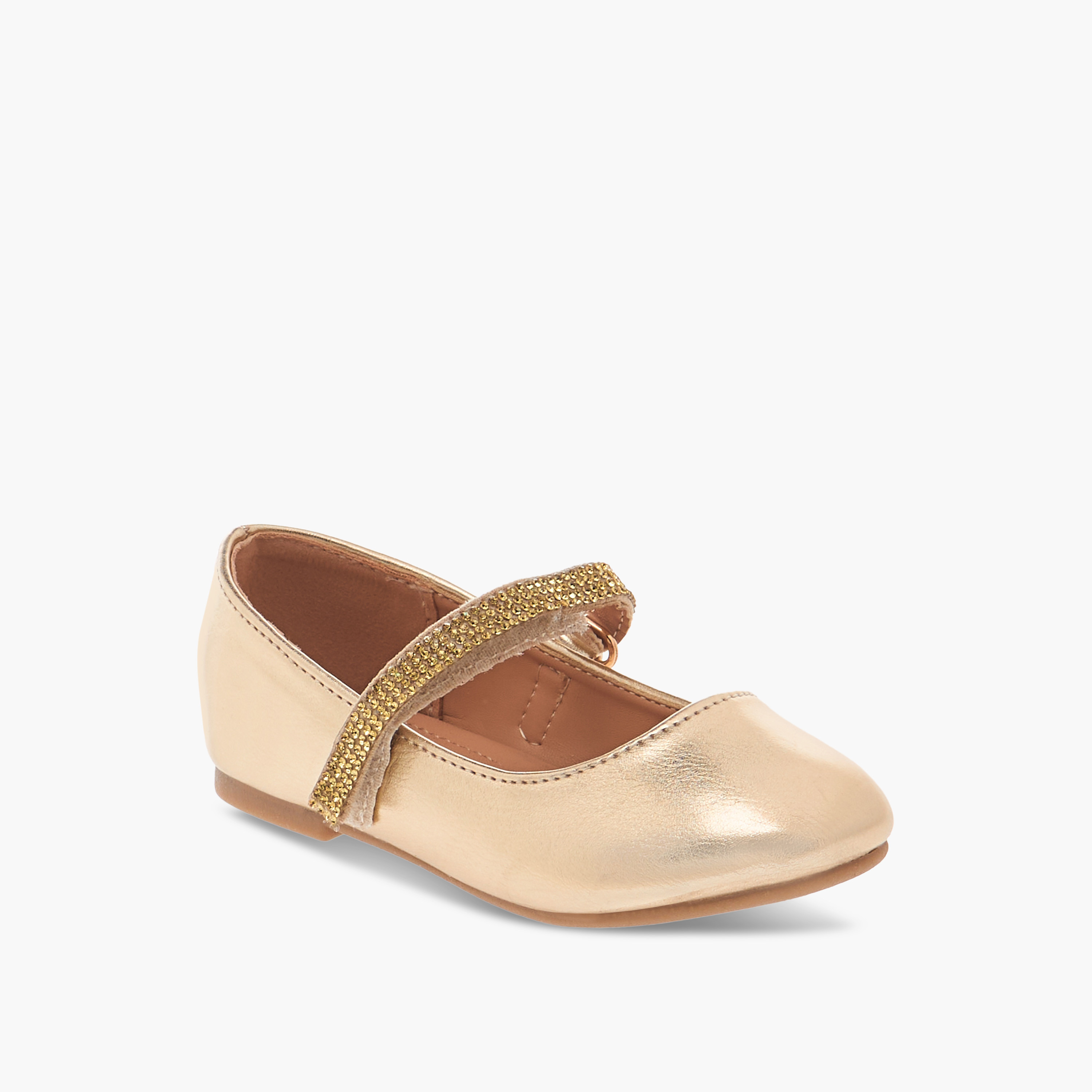 Flora Bella Embellished Ballerina Shoes with Hook and Loop Closure-girls-shoes-ballerinas-image-2