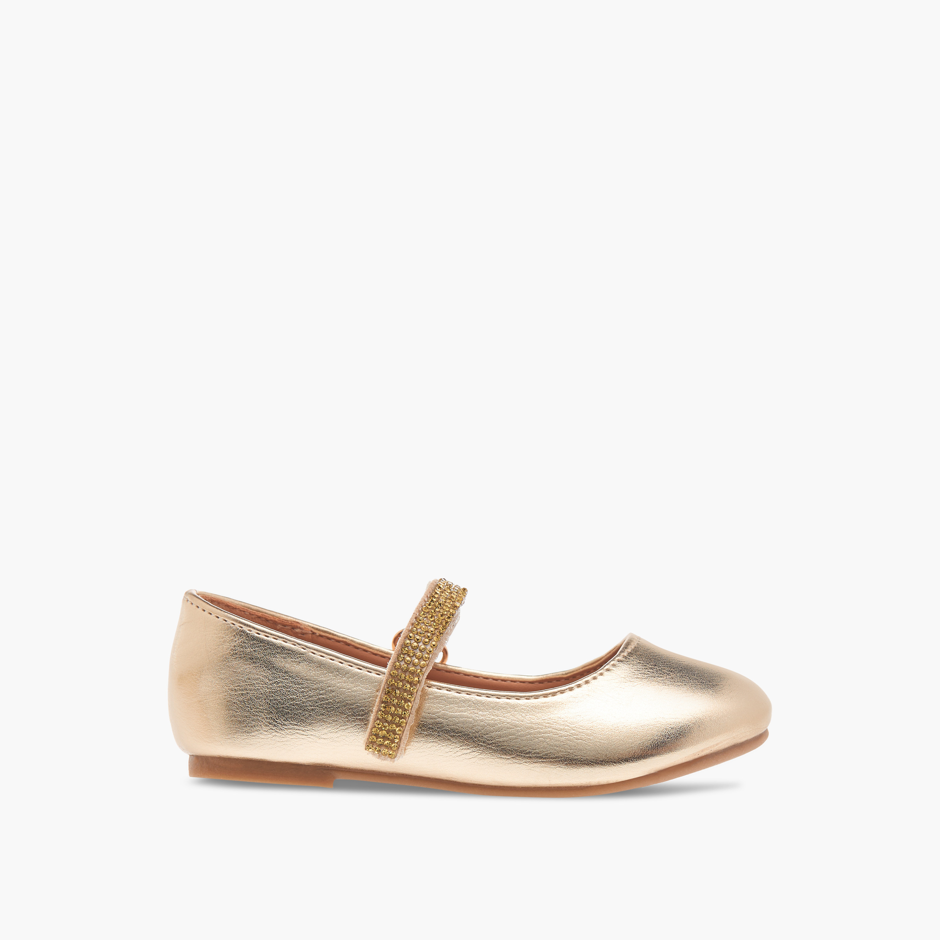 Flora Bella Embellished Ballerina Shoes with Hook and Loop Closure-girls-shoes-ballerinas-image-3