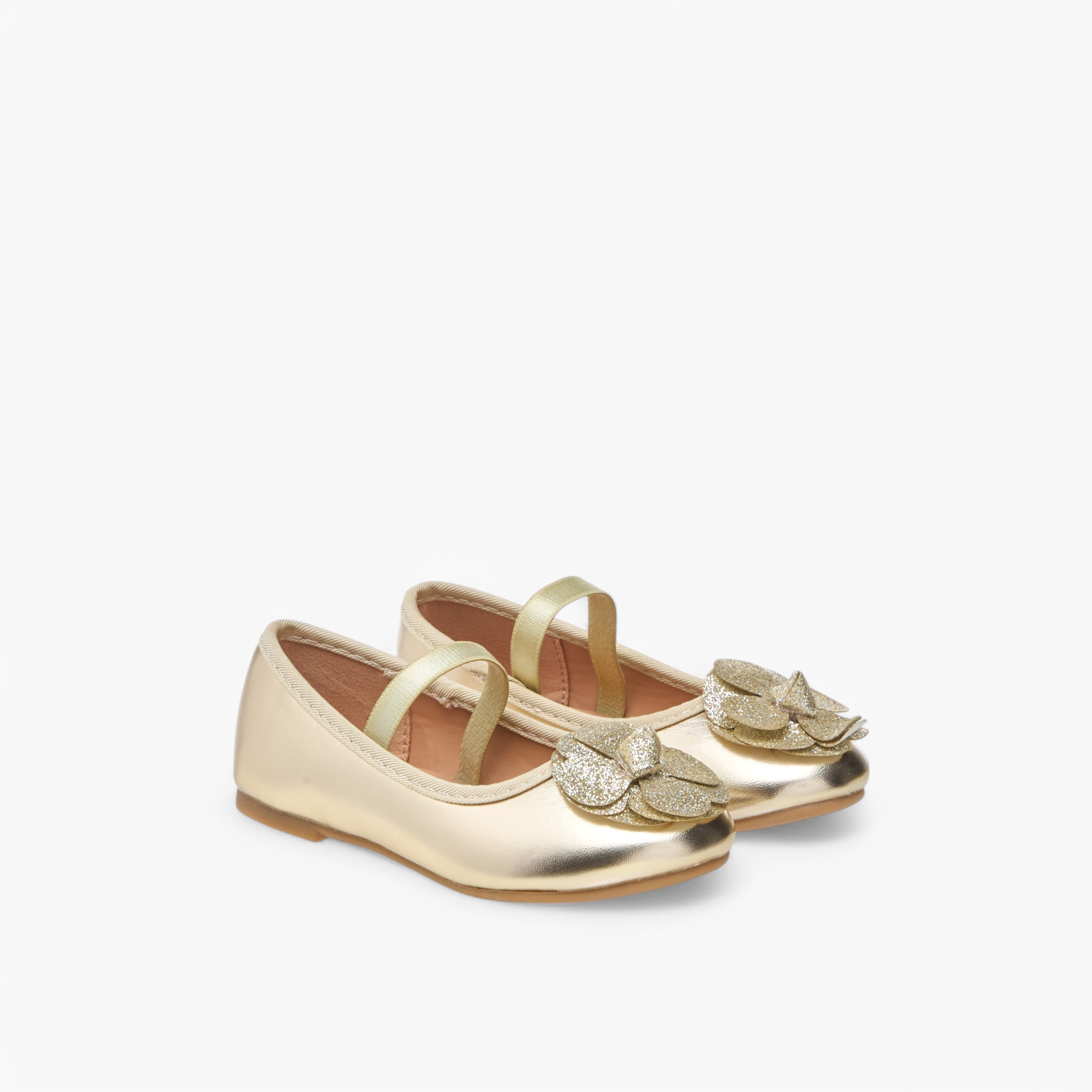 حذاء باليرينا بحزام مطاطي وتزيينات زهور من فلورا بيلا-girls-shoes-ballerinas-image-1