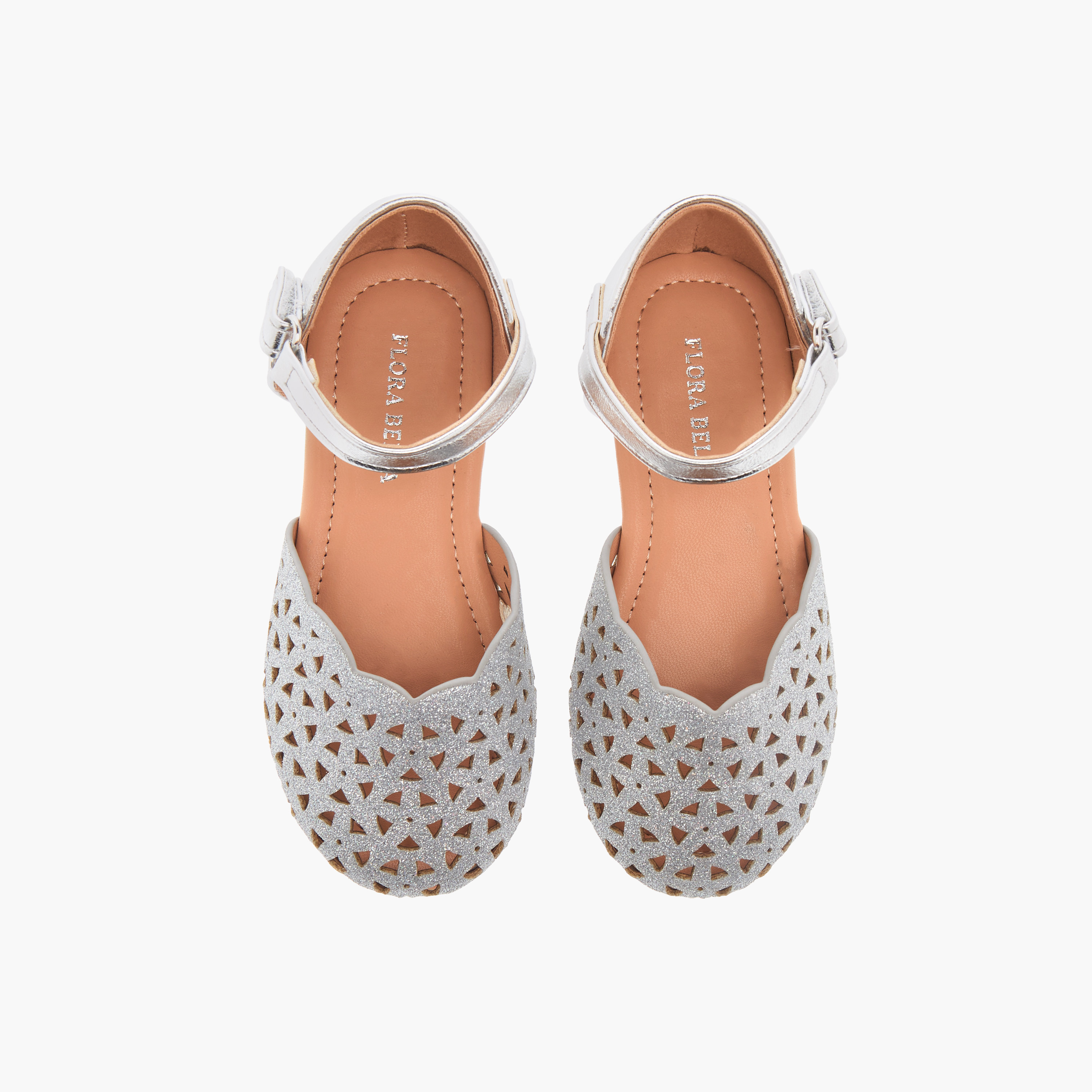 Flora Bella Cutwork Detail Ballerina Shoes with Hook and Loop Closure-girls-shoes-sandals-image-1