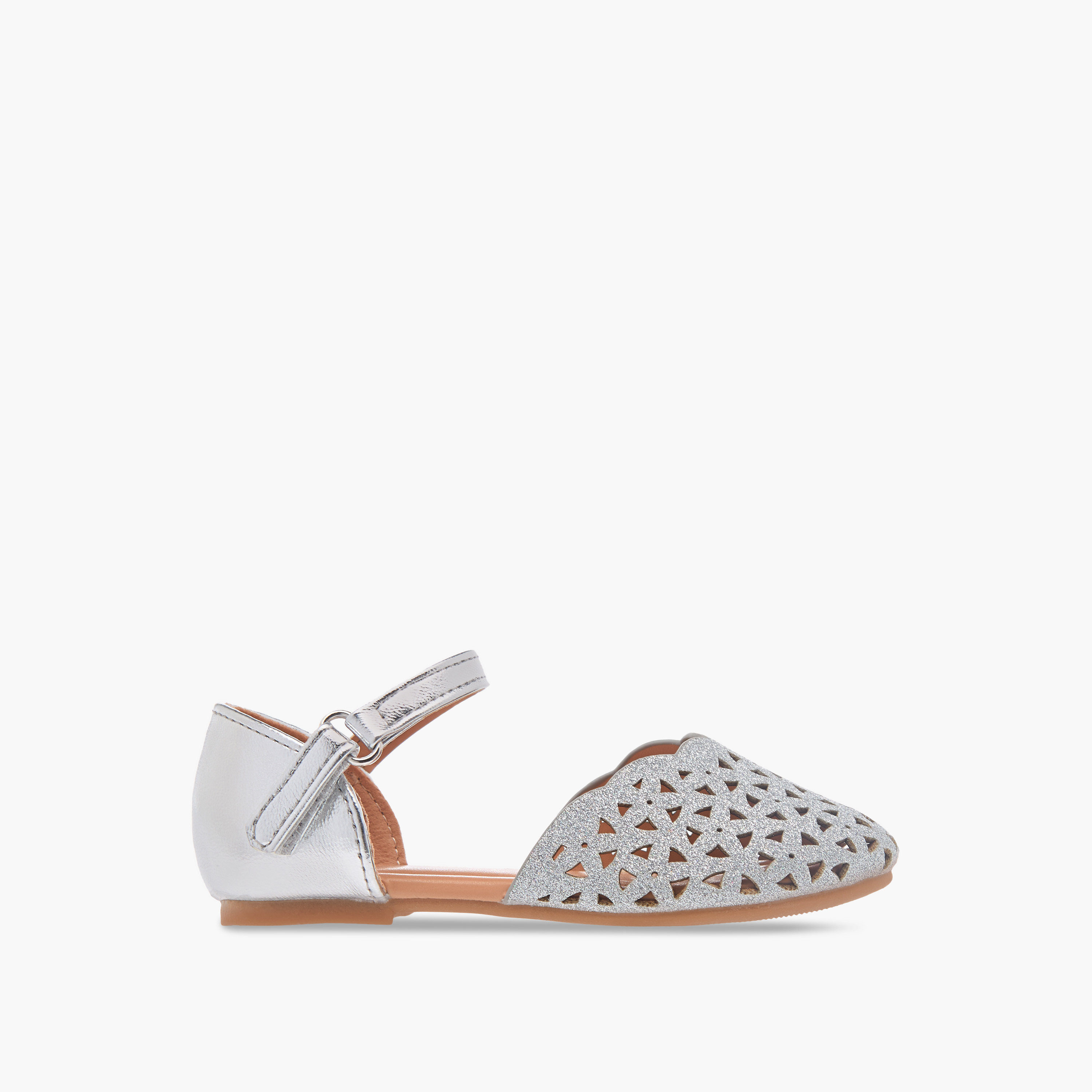 Flora Bella Cutwork Detail Ballerina Shoes with Hook and Loop Closure-girls-shoes-sandals-image-2