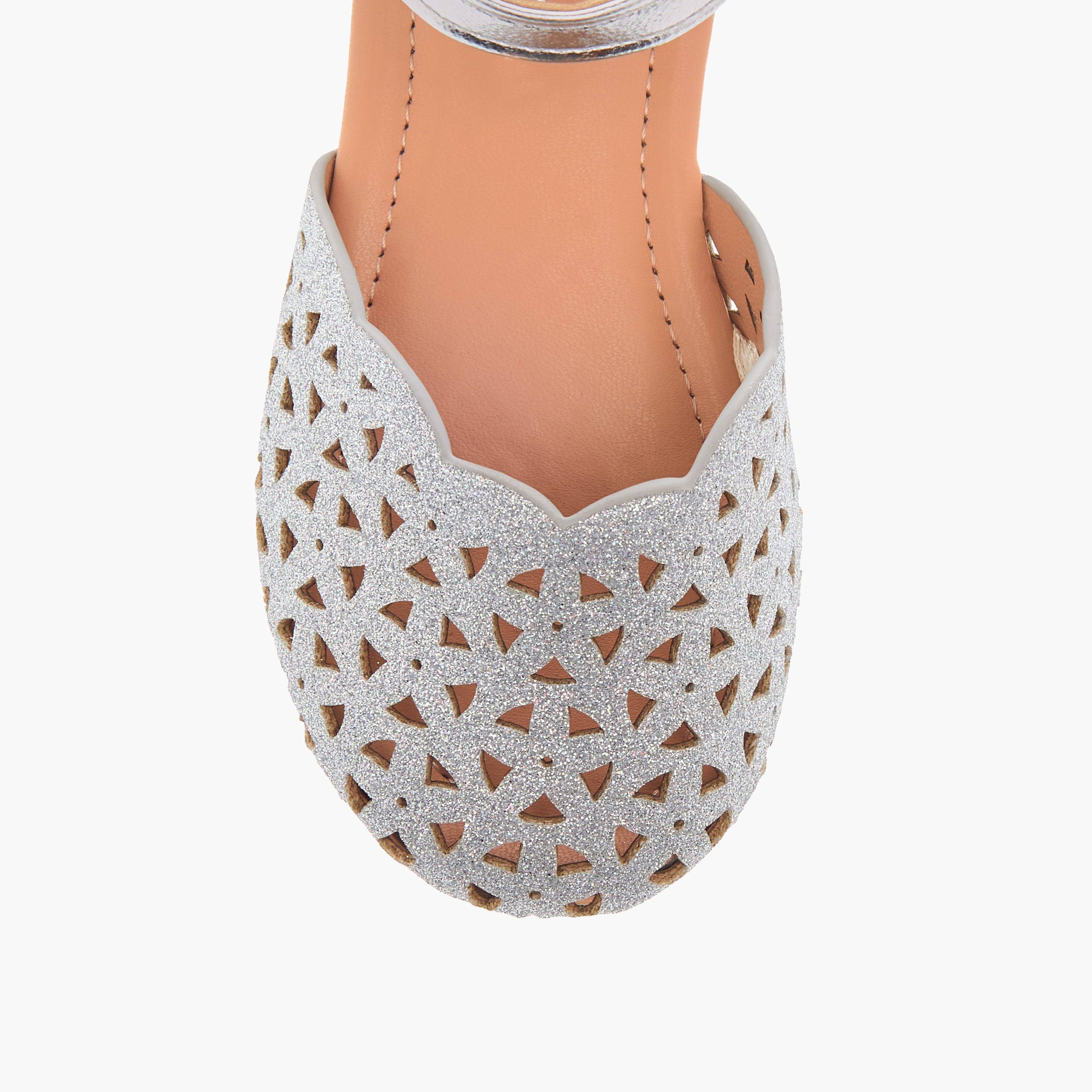 Flora Bella Cutwork Detail Ballerina Shoes with Hook and Loop Closure-girls-shoes-sandals-image-3