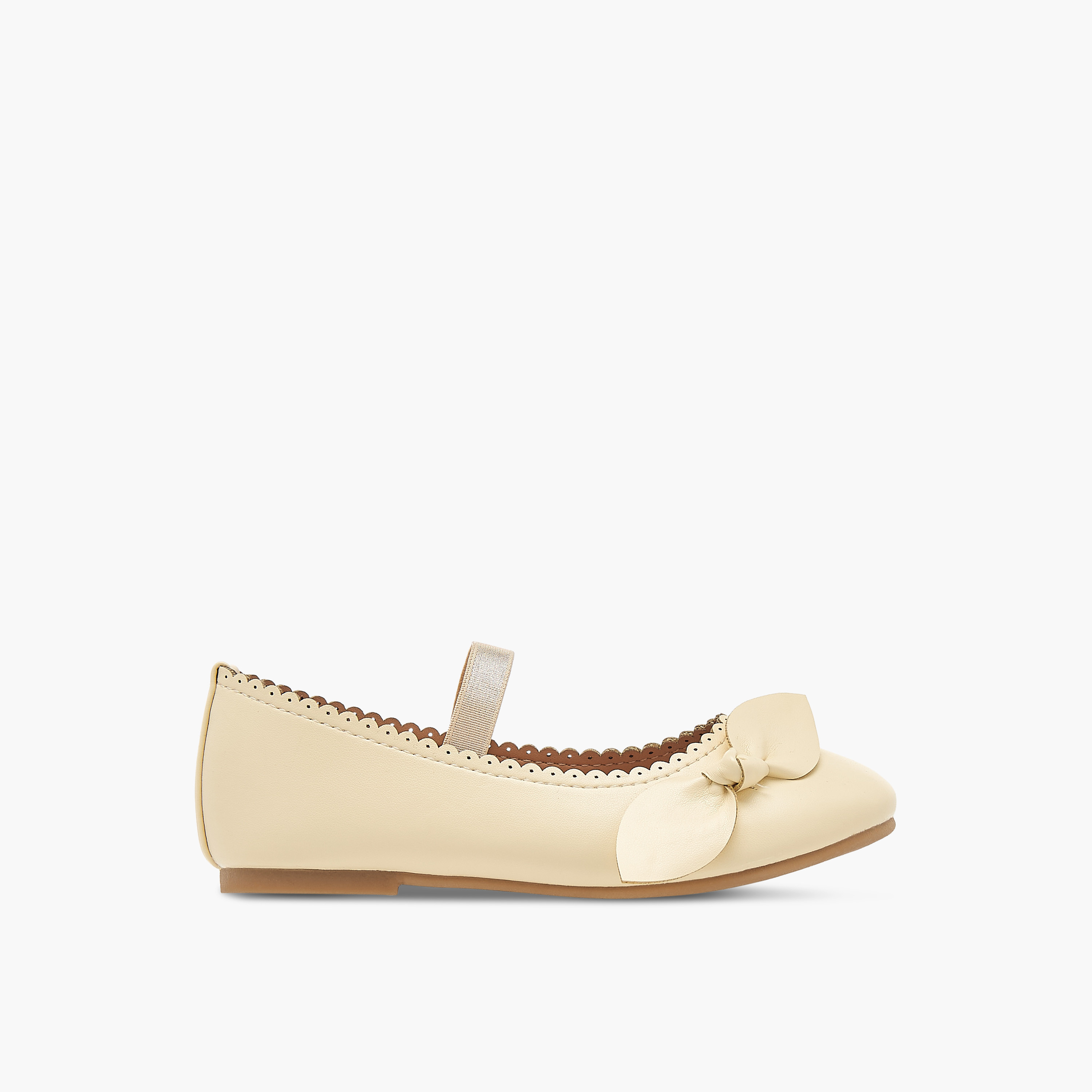 Flora Bella Textured Ballerina Shoes with Elastic and Bow Detail-girls-shoes-ballerinas-image-3