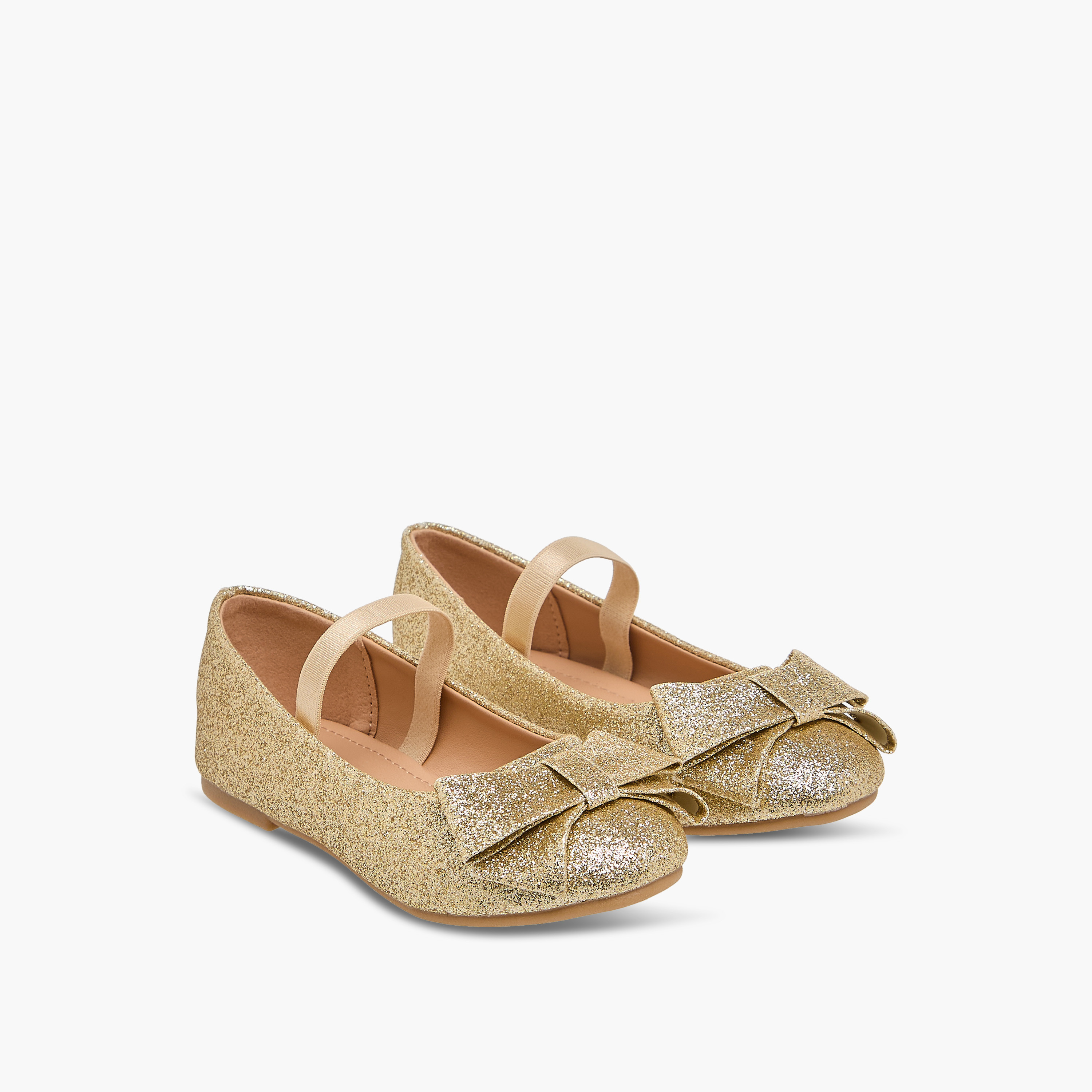 Flora Bella Bow Embellished Ballerina Shoes with Elasticated Strap-girls-shoes-ballerinas-image-1