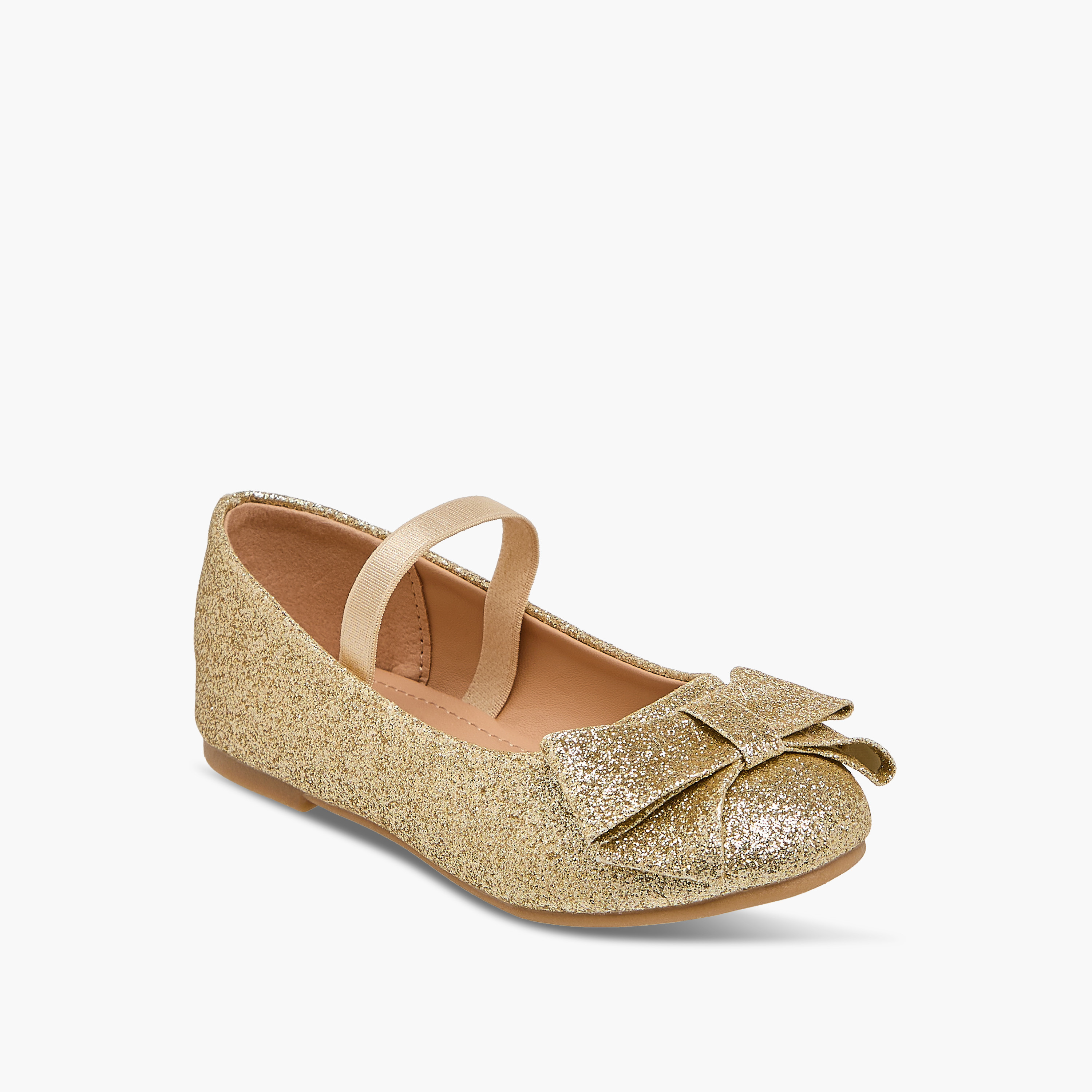 Flora Bella Bow Embellished Ballerina Shoes with Elasticated Strap-girls-shoes-ballerinas-image-2