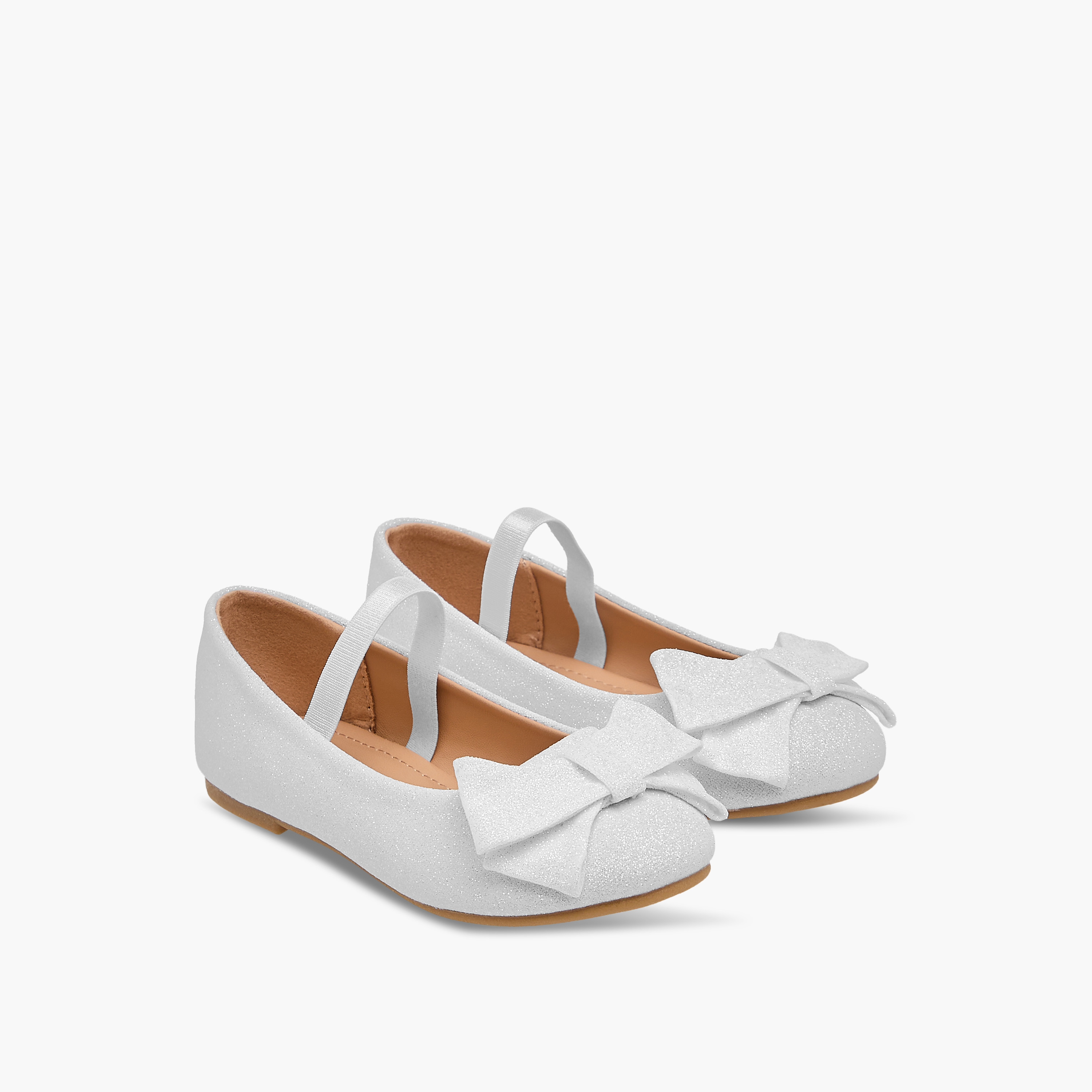 Flora Bella Bow Embellished Ballerina Shoes with Elasticated Strap-girls-shoes-ballerinas-image-1