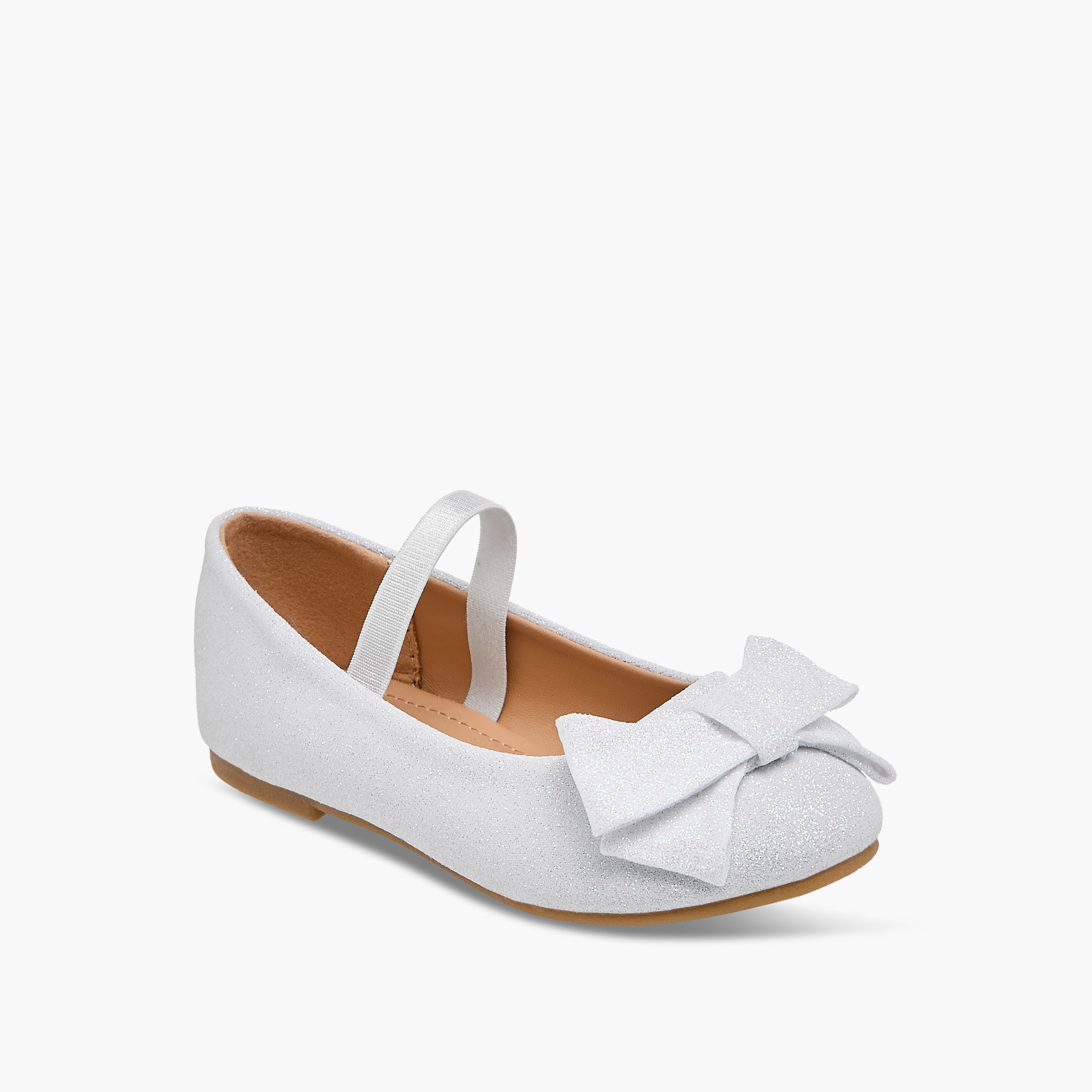 Flora Bella Bow Embellished Ballerina Shoes with Elasticated Strap-girls-shoes-ballerinas-image-2
