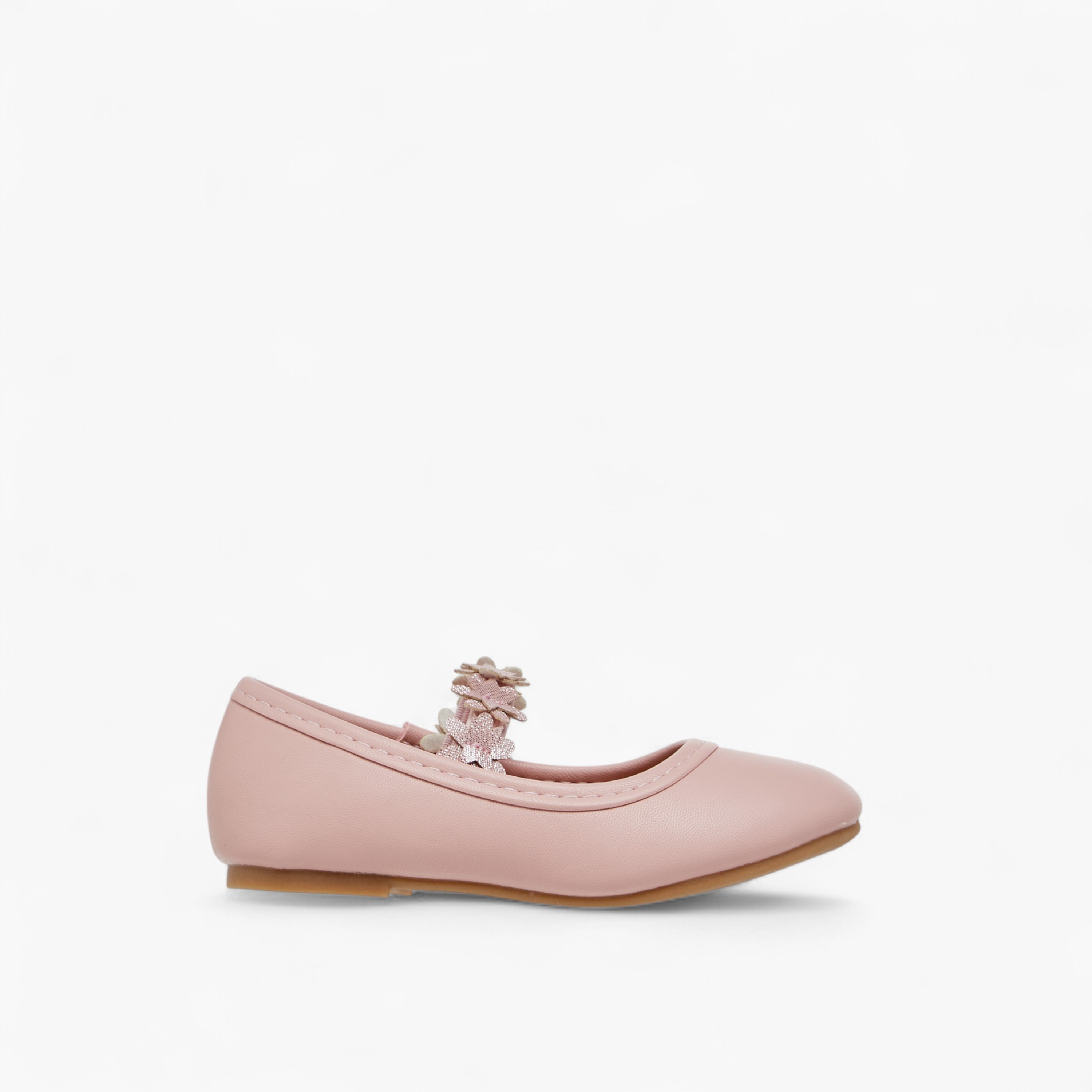 Flora Bella Floral Accent Ballerina Shoes with Elasticated Strap-girls-shoes-ballerinas-image-3
