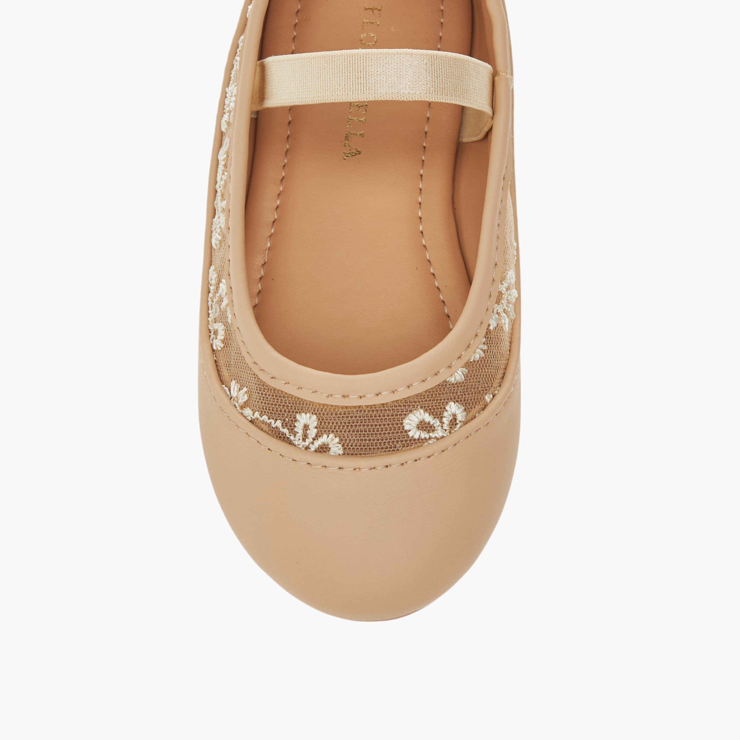 Flora Bella Embroidered Ballerina Shoes with Elasticated Strap-girls-shoes-ballerinas-image-4