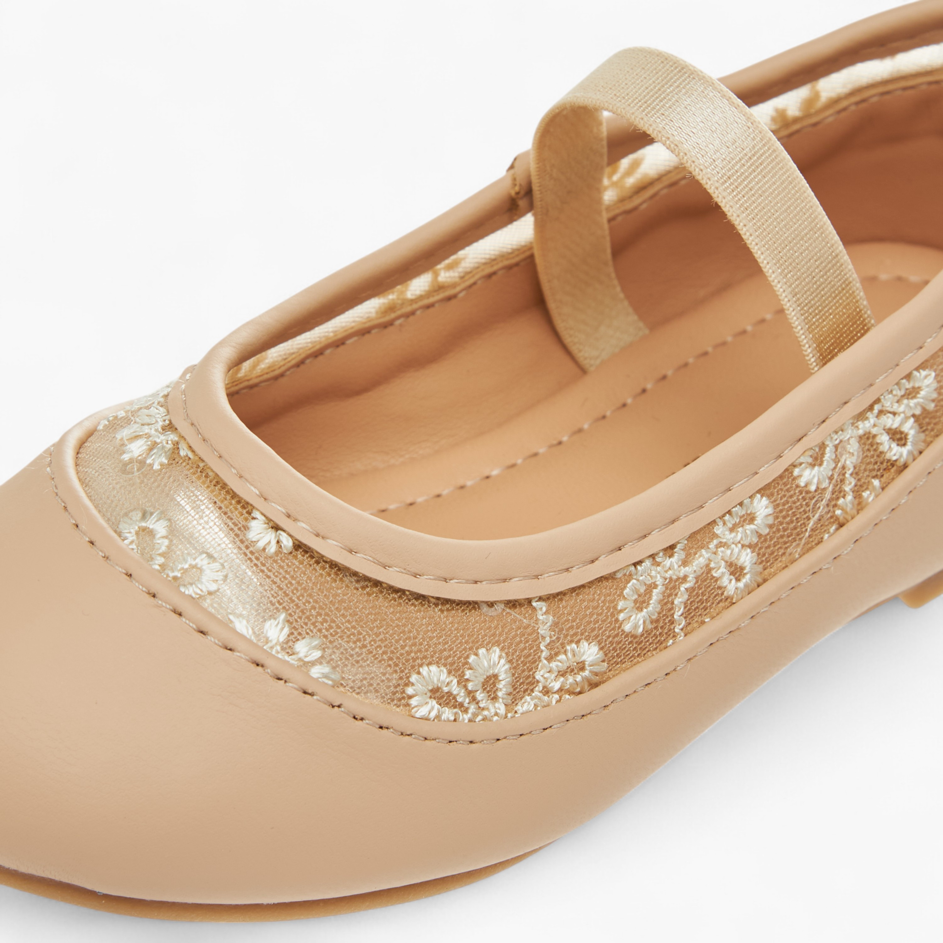 Flora Bella Embroidered Ballerina Shoes with Elasticated Strap-girls-shoes-ballerinas-image-6