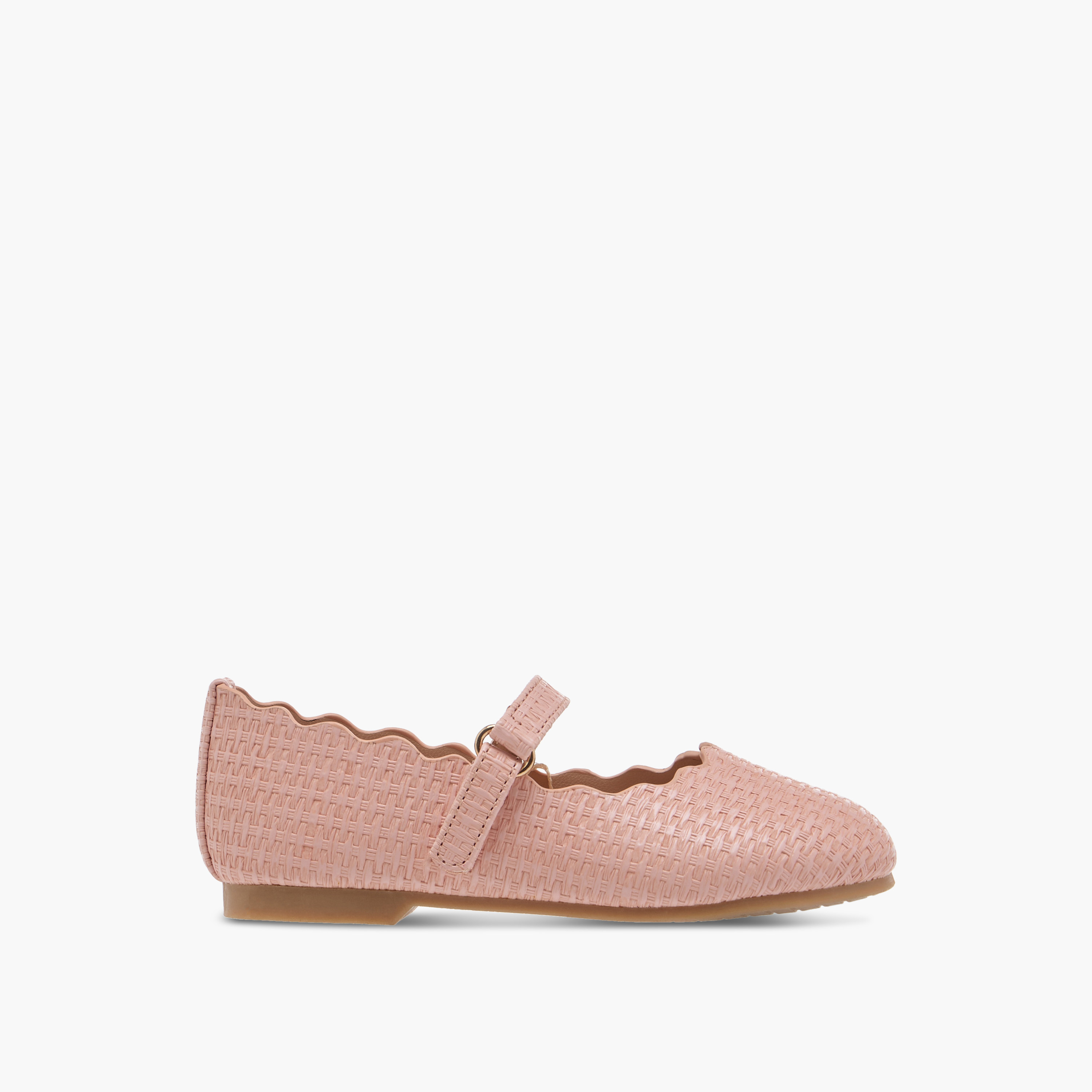 Juniors Scallop Detail Ballerina Shoes with Hook and Loop Closure-girls-shoes-maryjanes-image-3