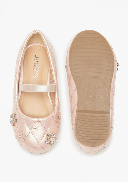 Juniors Quilted Ballerina Shoes with Floral Detail and Strap-Girl%27s Ballerinas-image-3