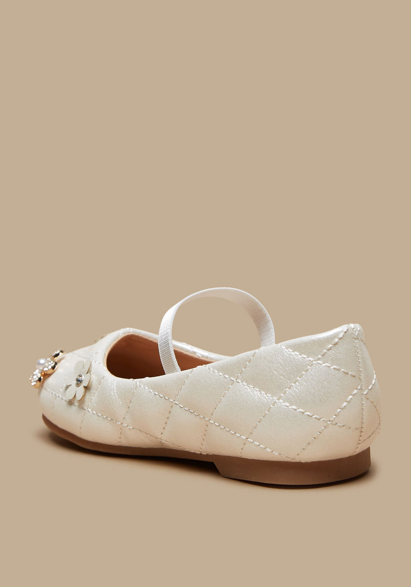 Juniors Quilted Ballerina Shoes with Floral Detail and Strap-Girl%27s Ballerinas-image-1