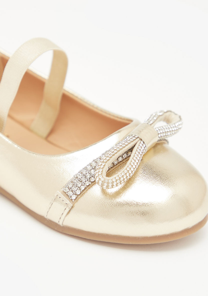 Juniors Embellished Bow Accented Ballerina Shoes with Elasticised Strap-Girl%27s Ballerinas-image-4