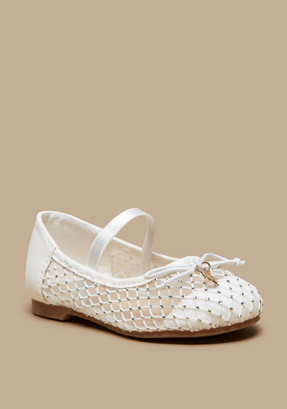 Juniors Embellished Ballerina Shoes with Bow Accent and Elasticated Strap-Girl%27s Ballerinas-image-0