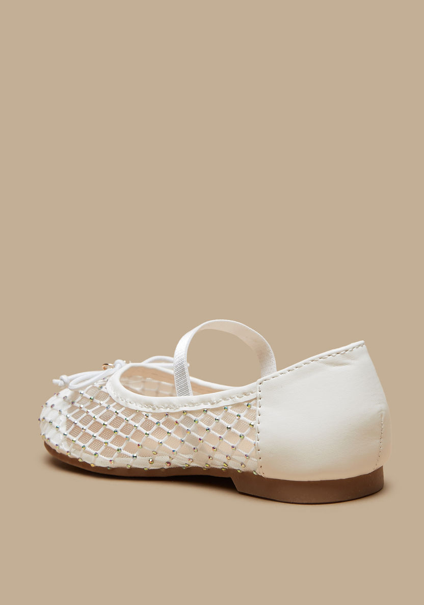 Juniors Embellished Ballerina Shoes with Bow Accent and Elasticated Strap-Girl%27s Ballerinas-image-1