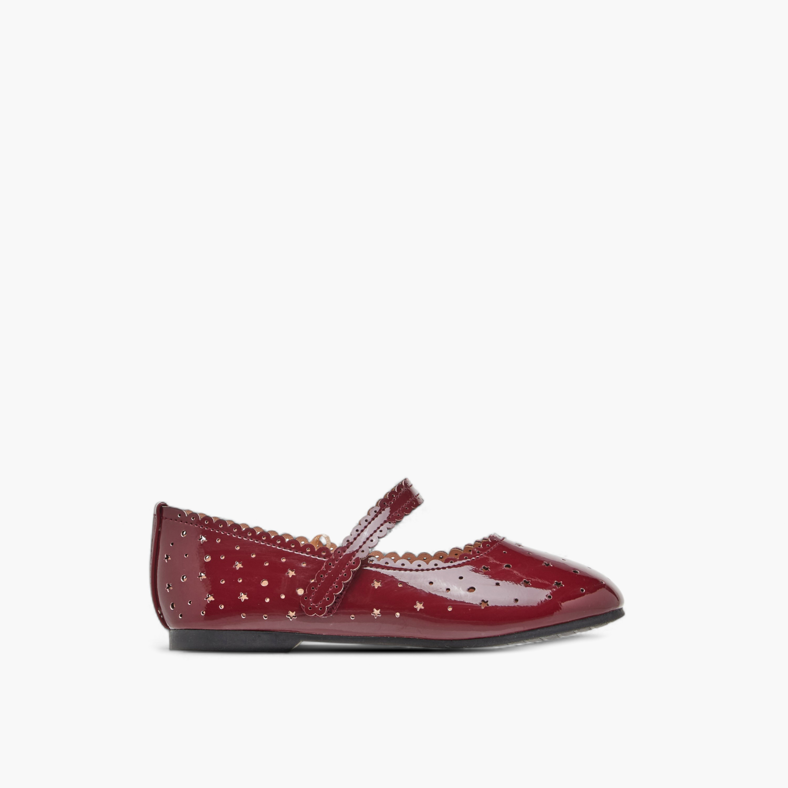 Juniors Cut-Out Detail Ballerina Shoes with Hook and Loop Closure-girls-shoes-ballerinas-image-3