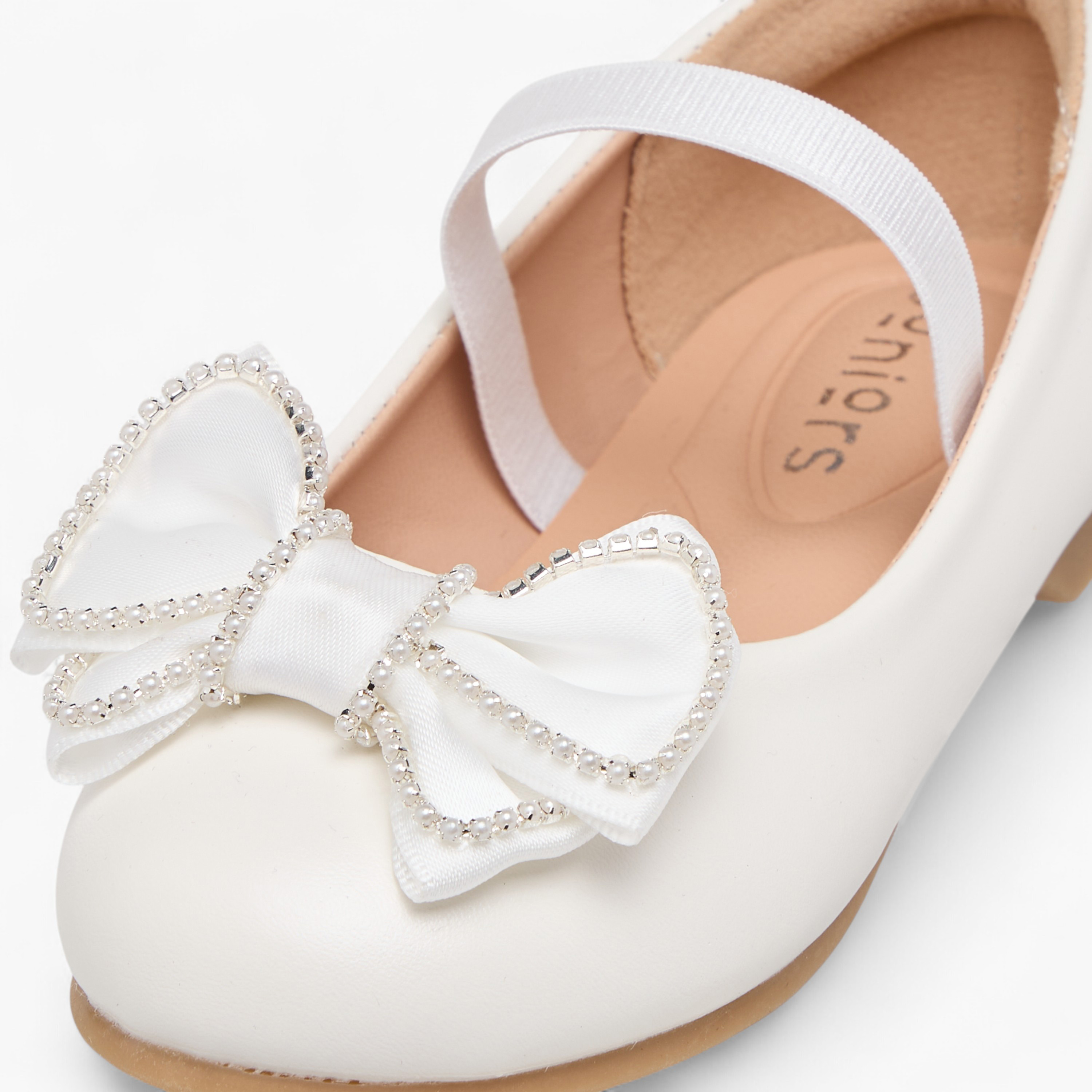 Juniors Bow Accent Ballerina Shoes with Elasticated Strap-girls-shoes-ballerinas-image-5