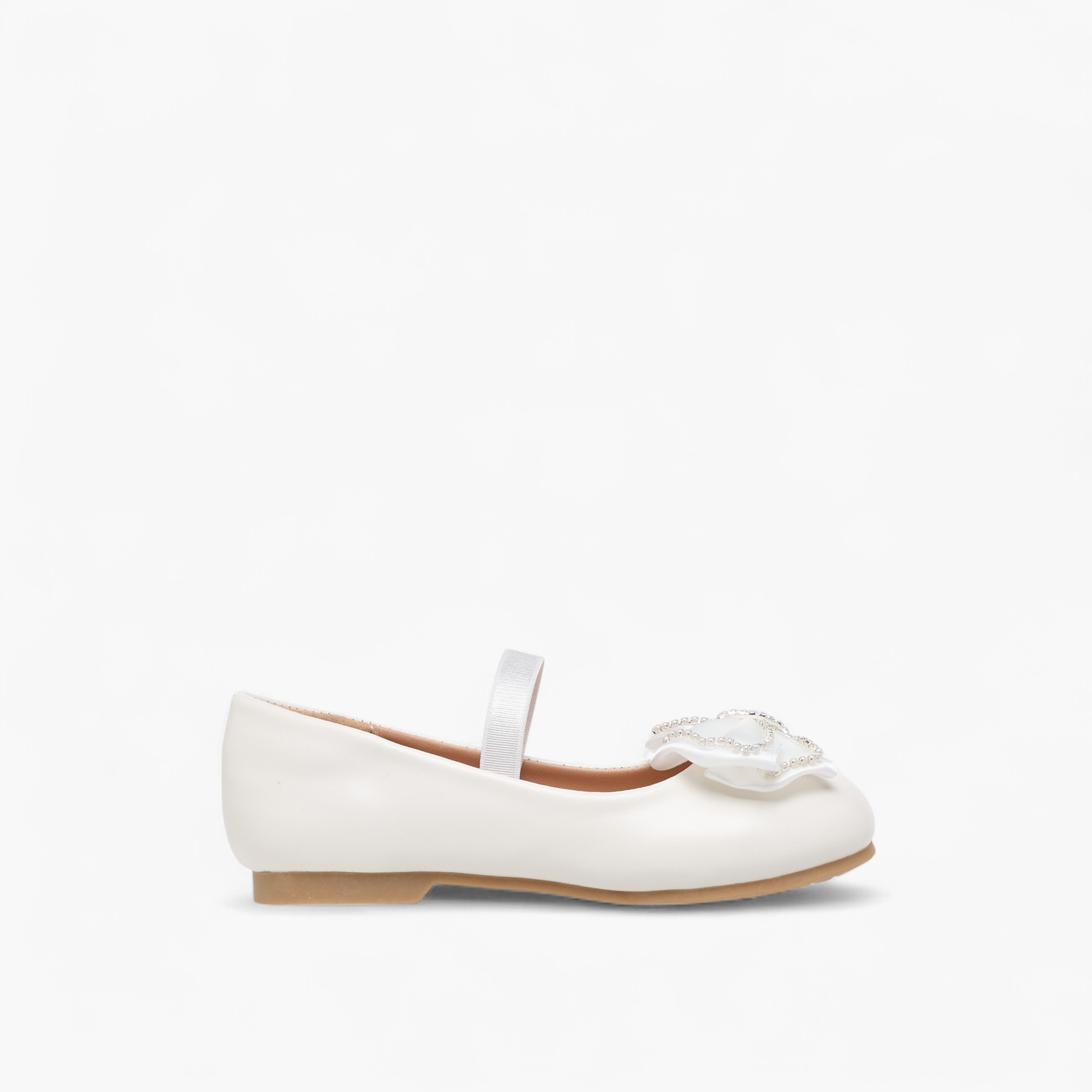 Juniors Bow Accent Ballerina Shoes with Elasticated Strap-girls-shoes-ballerinas-image-3
