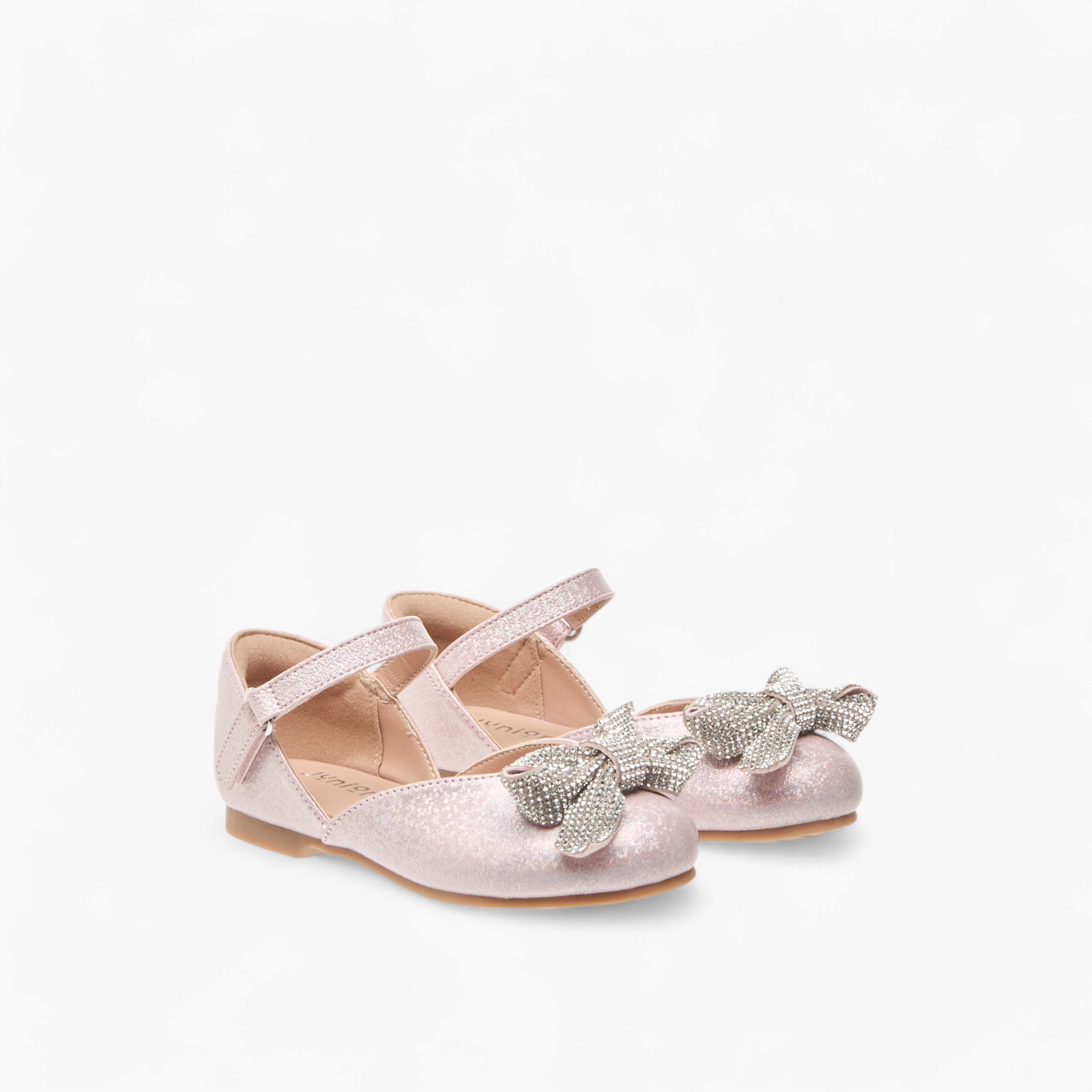 Juniors Embellished Bow Ballerina Shoes with Hook and Loop Closure-girls-shoes-ballerinas-image-1